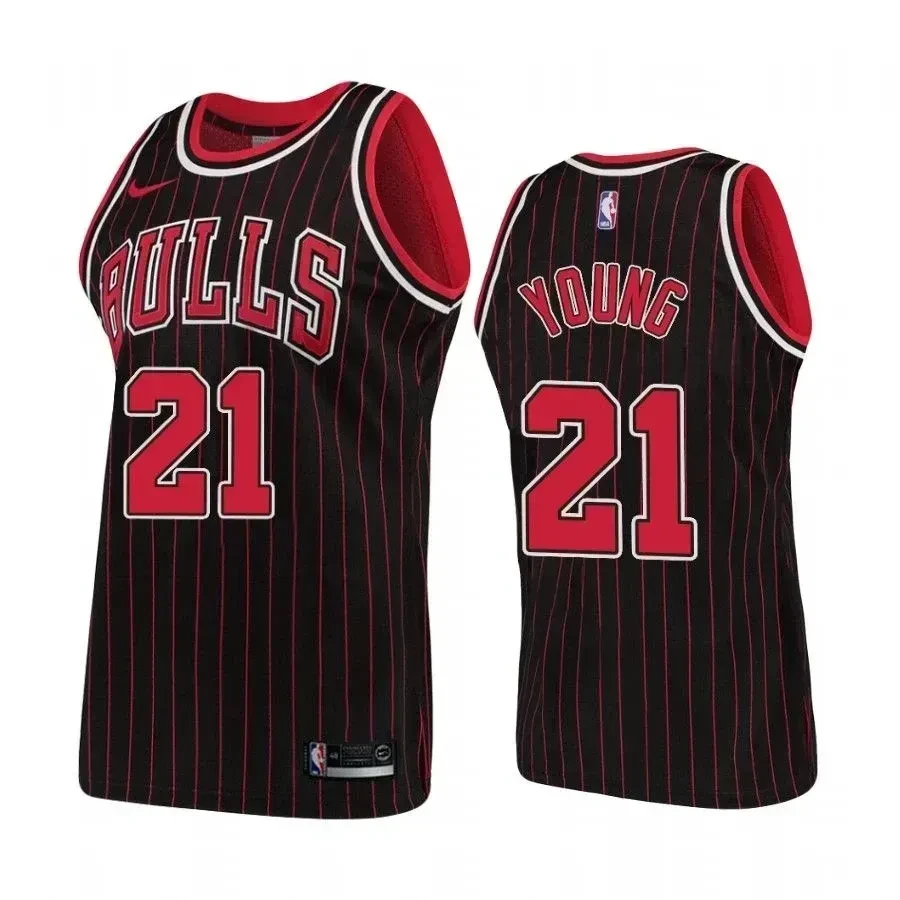 Men's Chicago Bulls 21 Thaddeus Young Hardwood Classics Black Jersey - JS428 