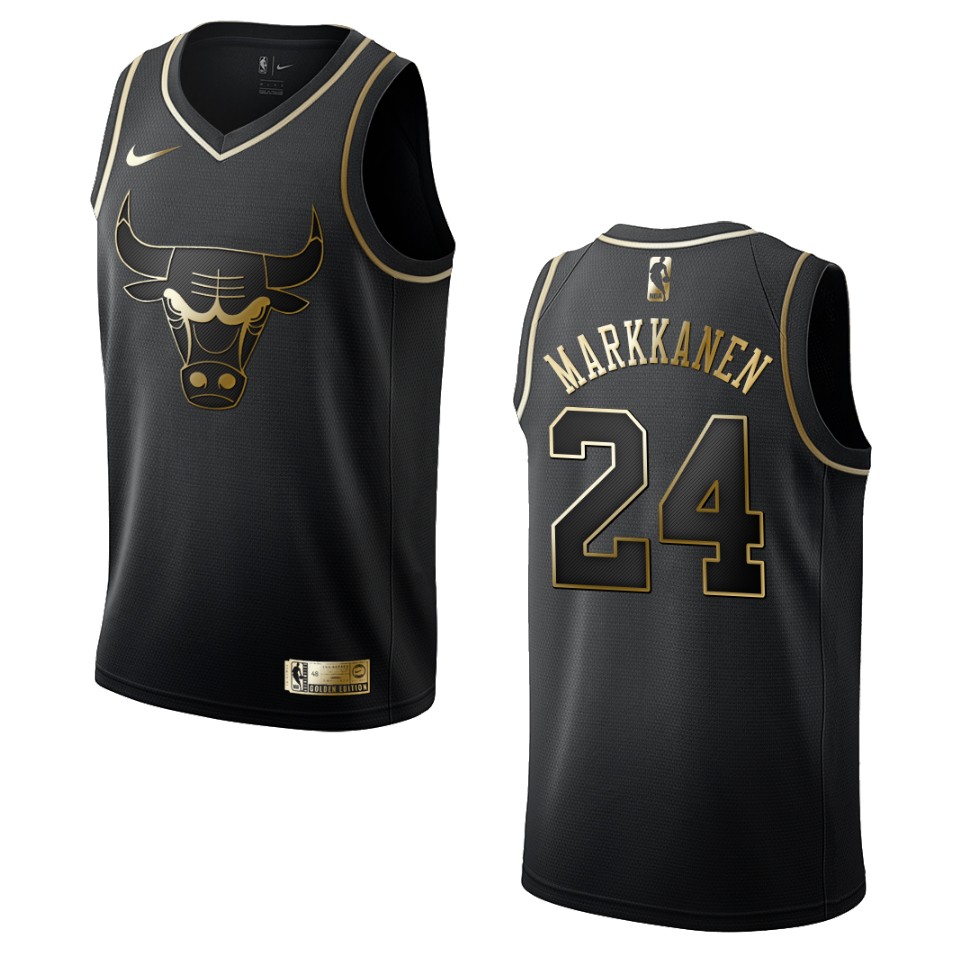 Men's Chicago Bulls #24 Lauri Markkanen Golden Edition Jersey - Black