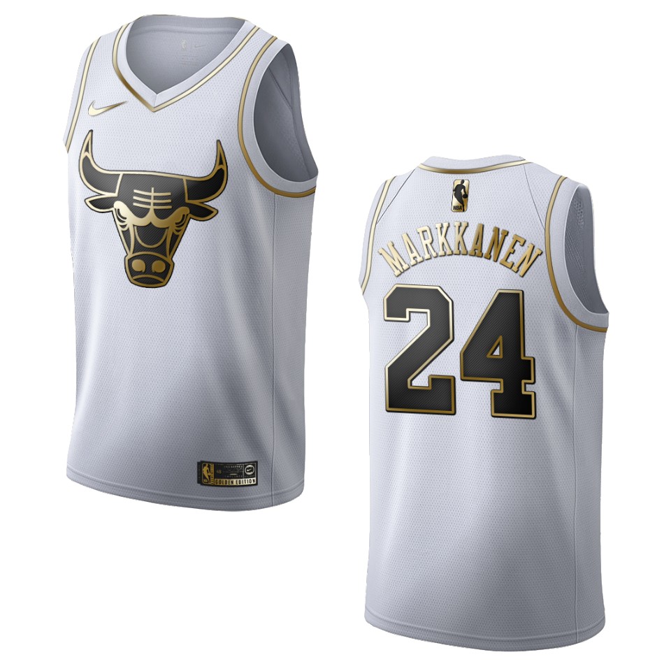 Men’s Chicago Bulls #24 Lauri Markkanen Golden Edition Jersey – White