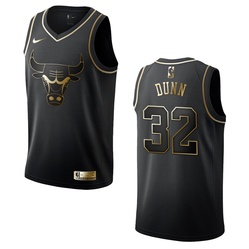 Men’s Chicago Bulls #32 Kris Dunn Golden Edition Jersey – Black