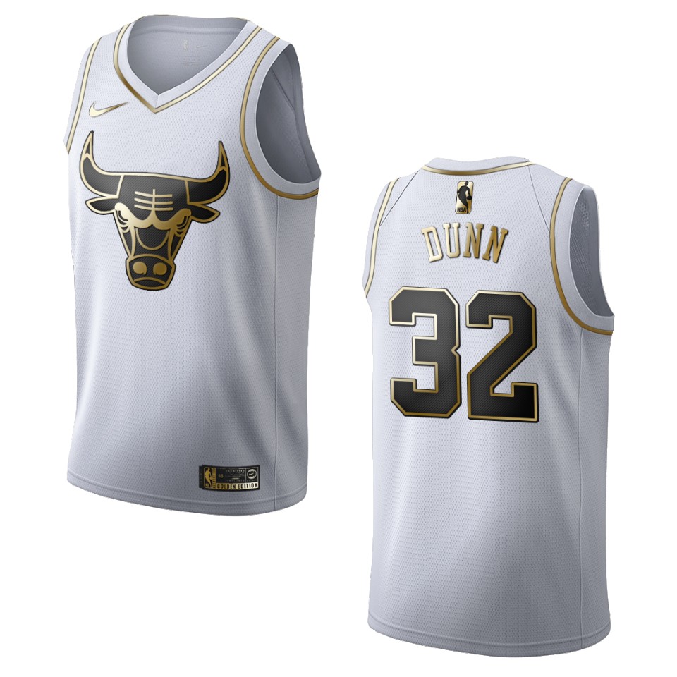 Men’s Chicago Bulls #32 Kris Dunn Golden Edition Jersey – White