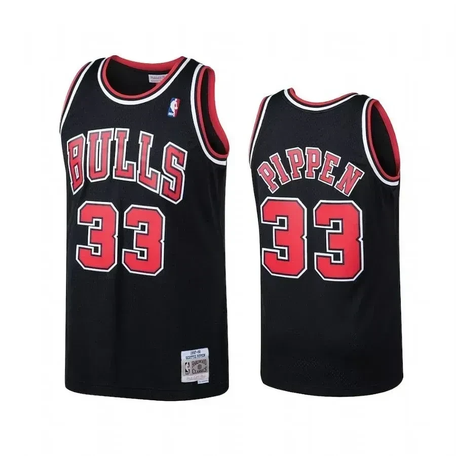 Men's Chicago Bulls 33 Scottie Pippen Black Hardwood Classics Jersey - JS944 