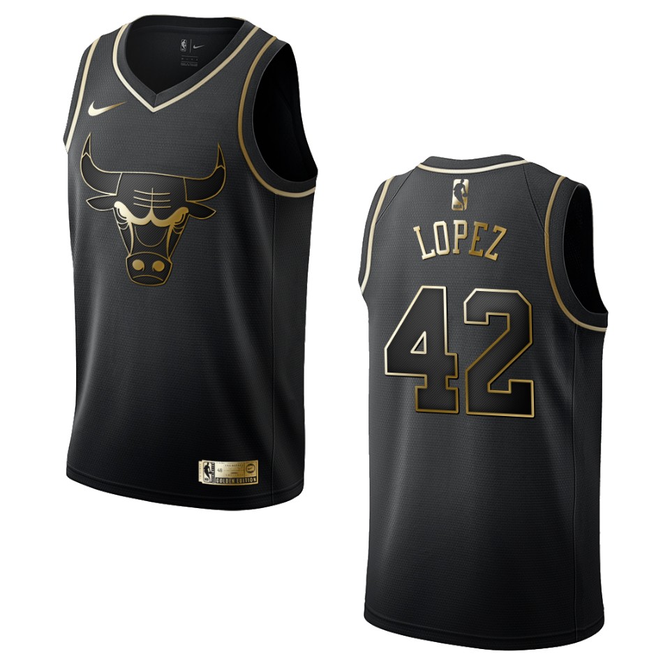 Men’s Chicago Bulls #42 Robin Lopez Golden Edition Jersey – Black