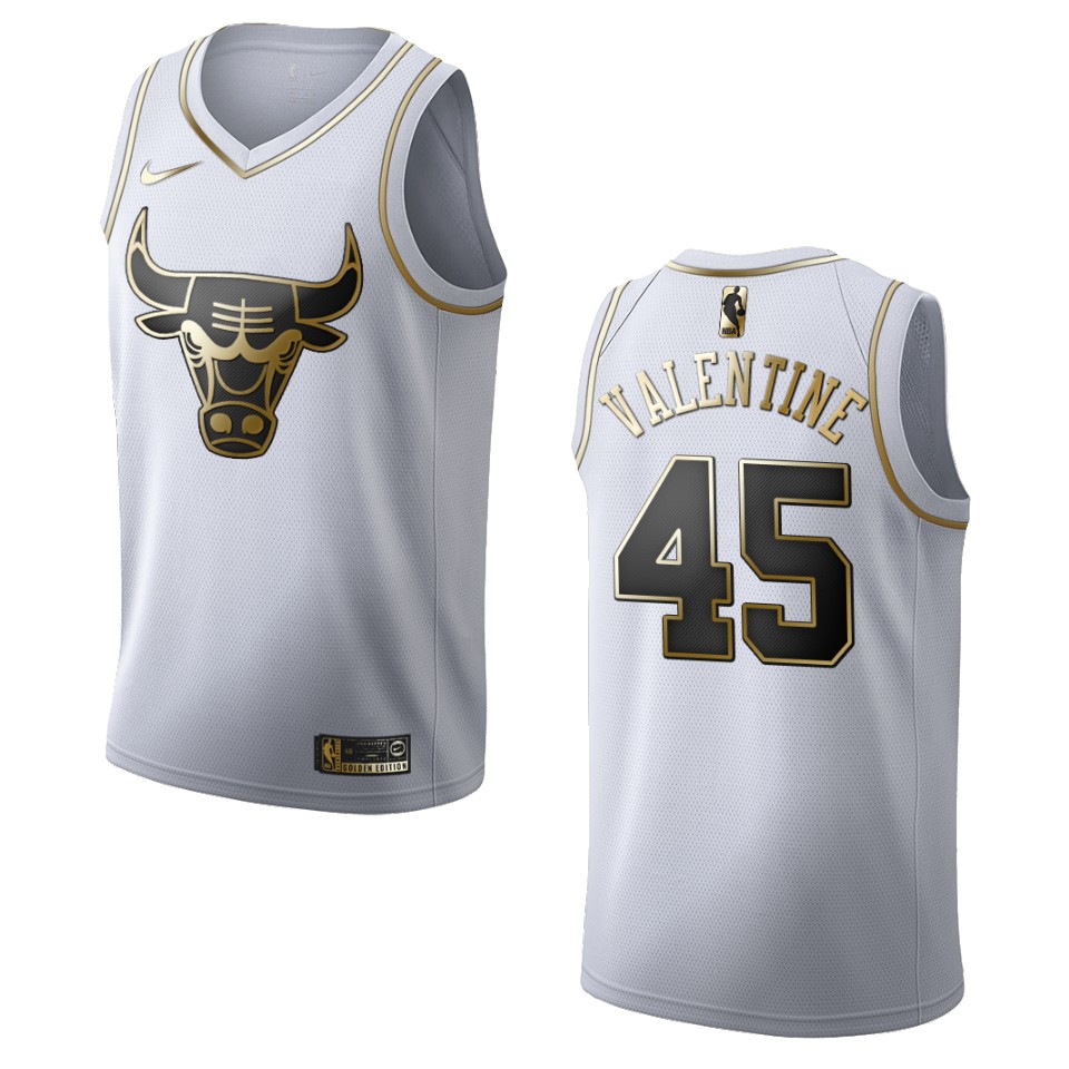 Men’s Chicago Bulls #45 Denzel Valentine Golden Edition Jersey – White