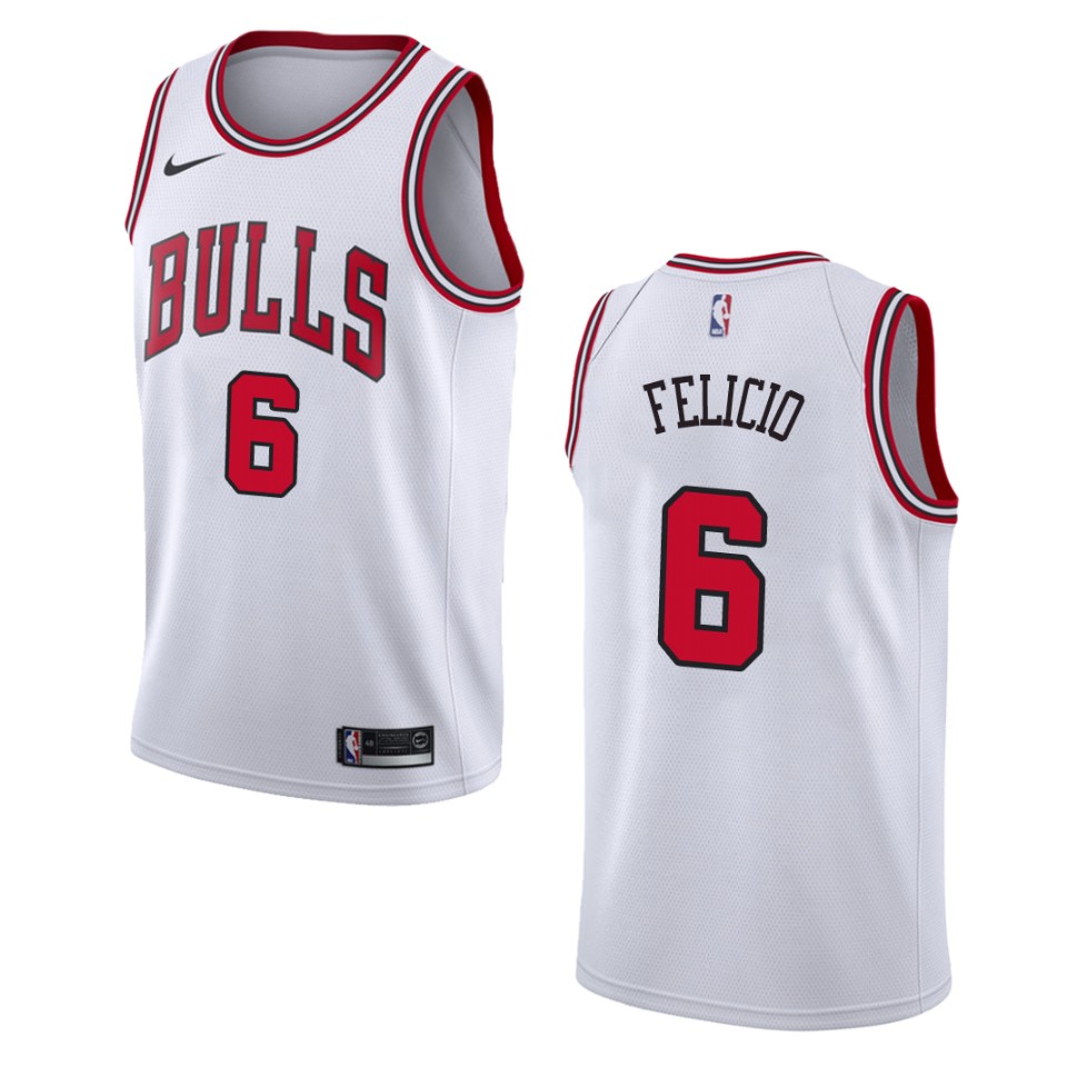 Men's Chicago Bulls #6 Cristiano Felicio Association Swingman Jersey - Wihte
