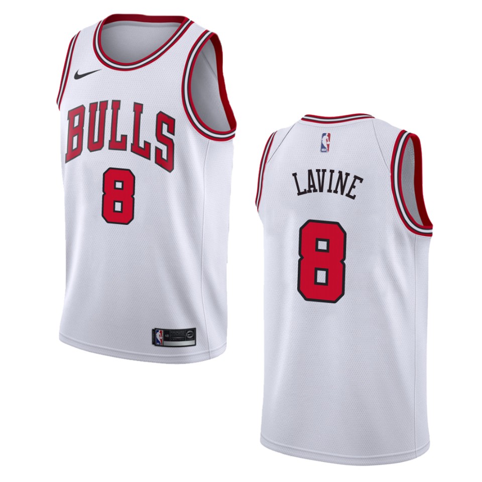 Men's Chicago Bulls #8 Zach Lavine Association Swingman Jersey - Wihte