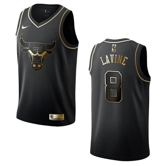 Men’s Chicago Bulls #8 Zach Lavine Golden Edition Jersey – Black