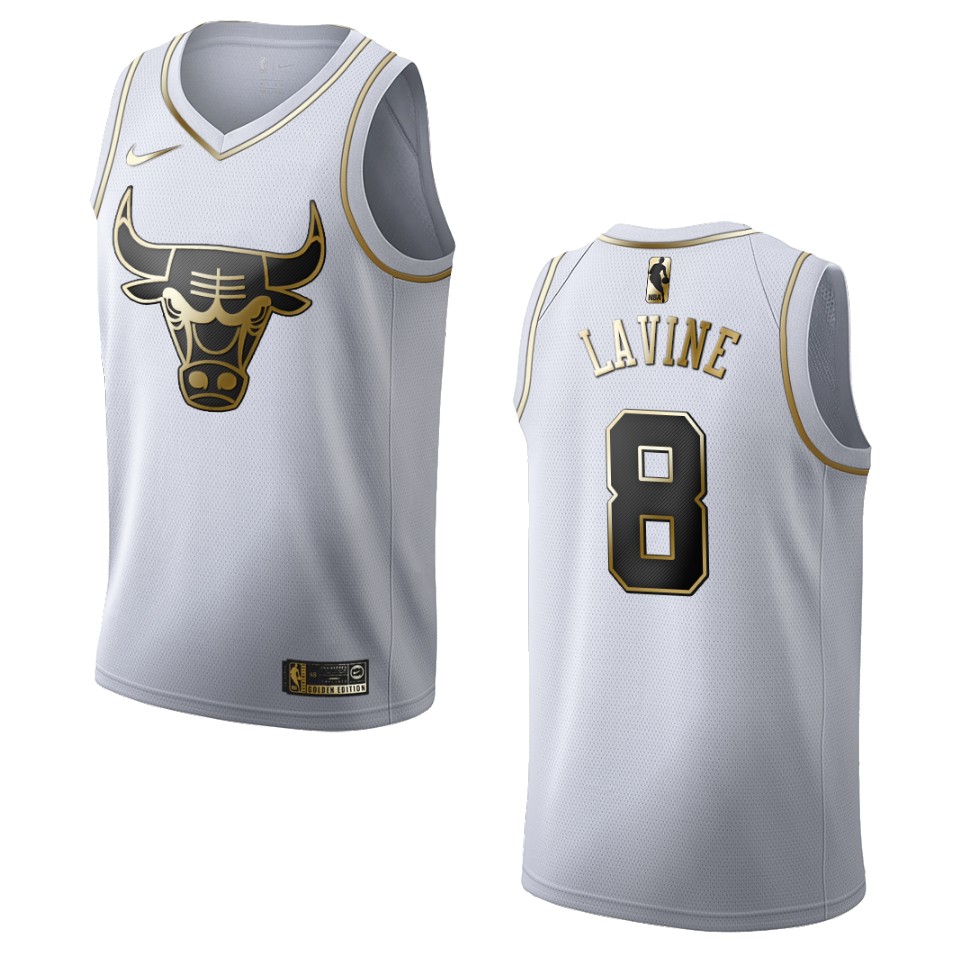 Men’s Chicago Bulls #8 Zach Lavine Golden Edition Jersey – White