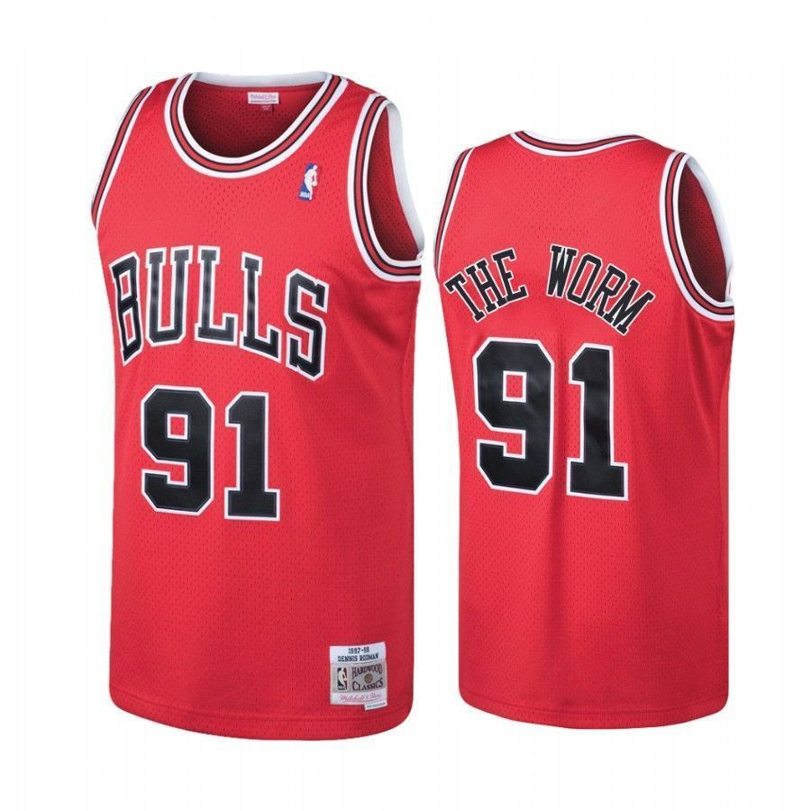 Men's Chicago Bulls 91 Dennis Rodman Red Hardwood Classics Jersey - JS218 