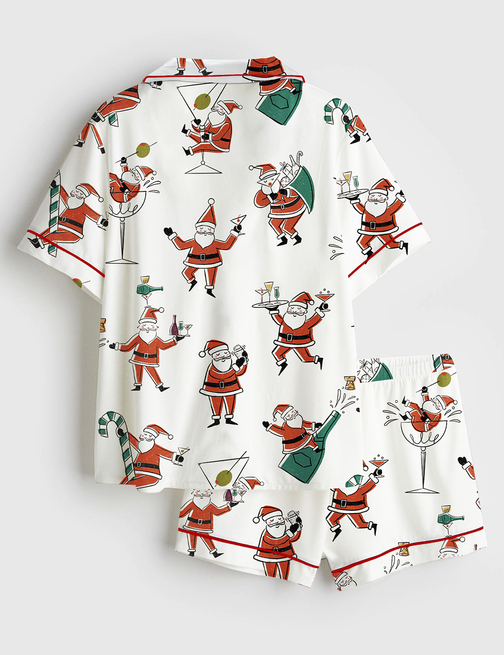 Alternative view of Men's Christmas Santa Martini Cocktail Mid Century Modern Cocktail Short Sleeve Satin Pajama Set