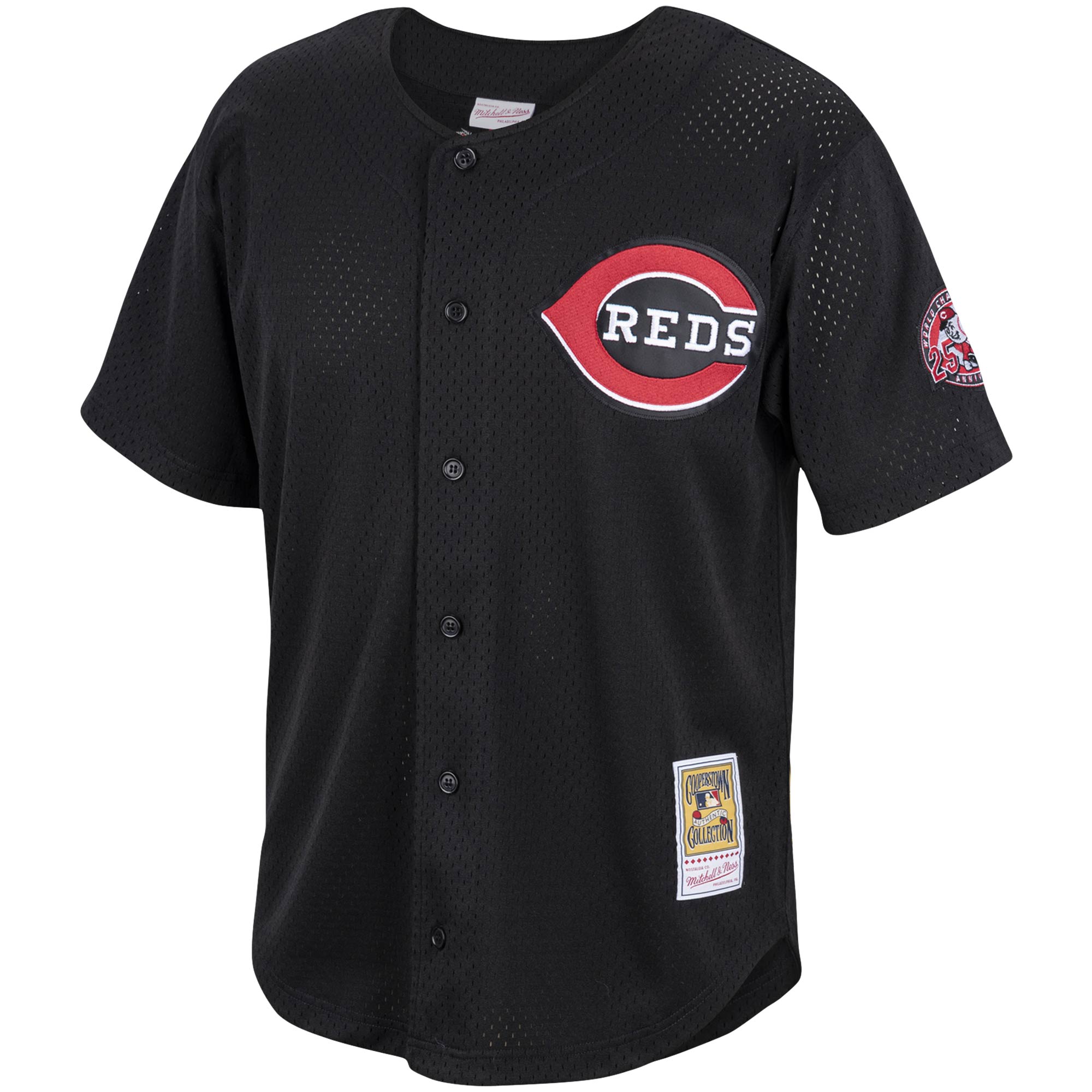 Alternative view of Men's Cincinnati Reds Barry Larkin Mitchell & Ness Black Cooperstown Collection Mesh Batting Practice Button-Up Jersey