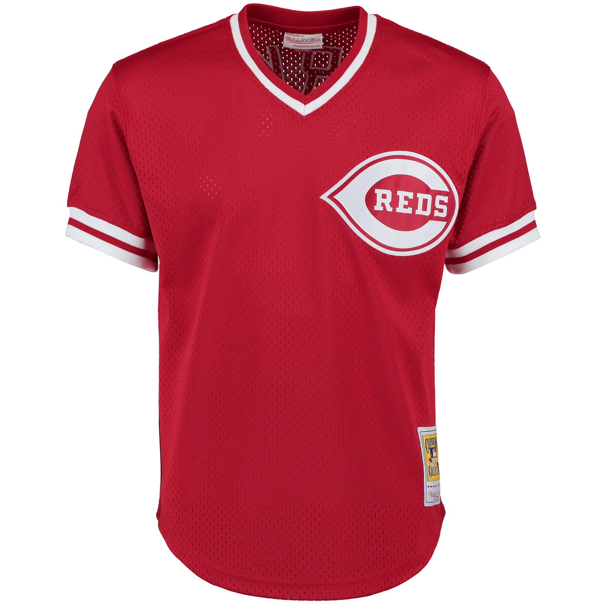 Alternative view of Men's Cincinnati Reds Barry Larkin Mitchell & Ness Red Cooperstown Collection Mesh Batting Practice Button-Up Jersey