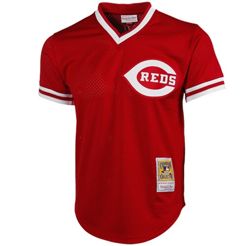 Alternative view of Men's Cincinnati Reds Johnny Bench Mitchell & Ness Red 1983 Cooperstown Collection Mesh Batting Practice Jersey