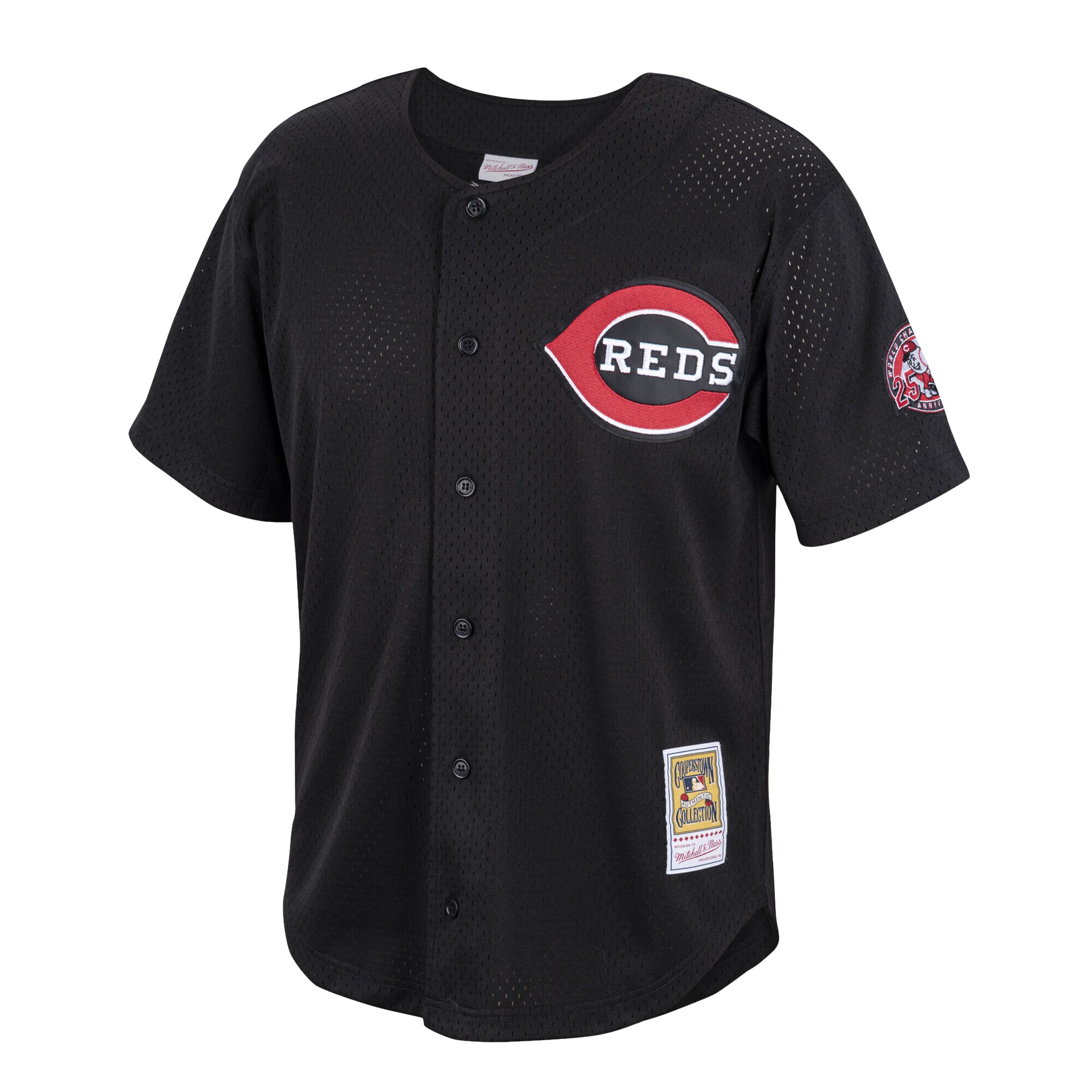 Alternative view of Men's Cincinnati Reds Ken Griffey Jr. Mitchell & Ness Black Cooperstown Collection Mesh Batting Practice Button-Up Jersey