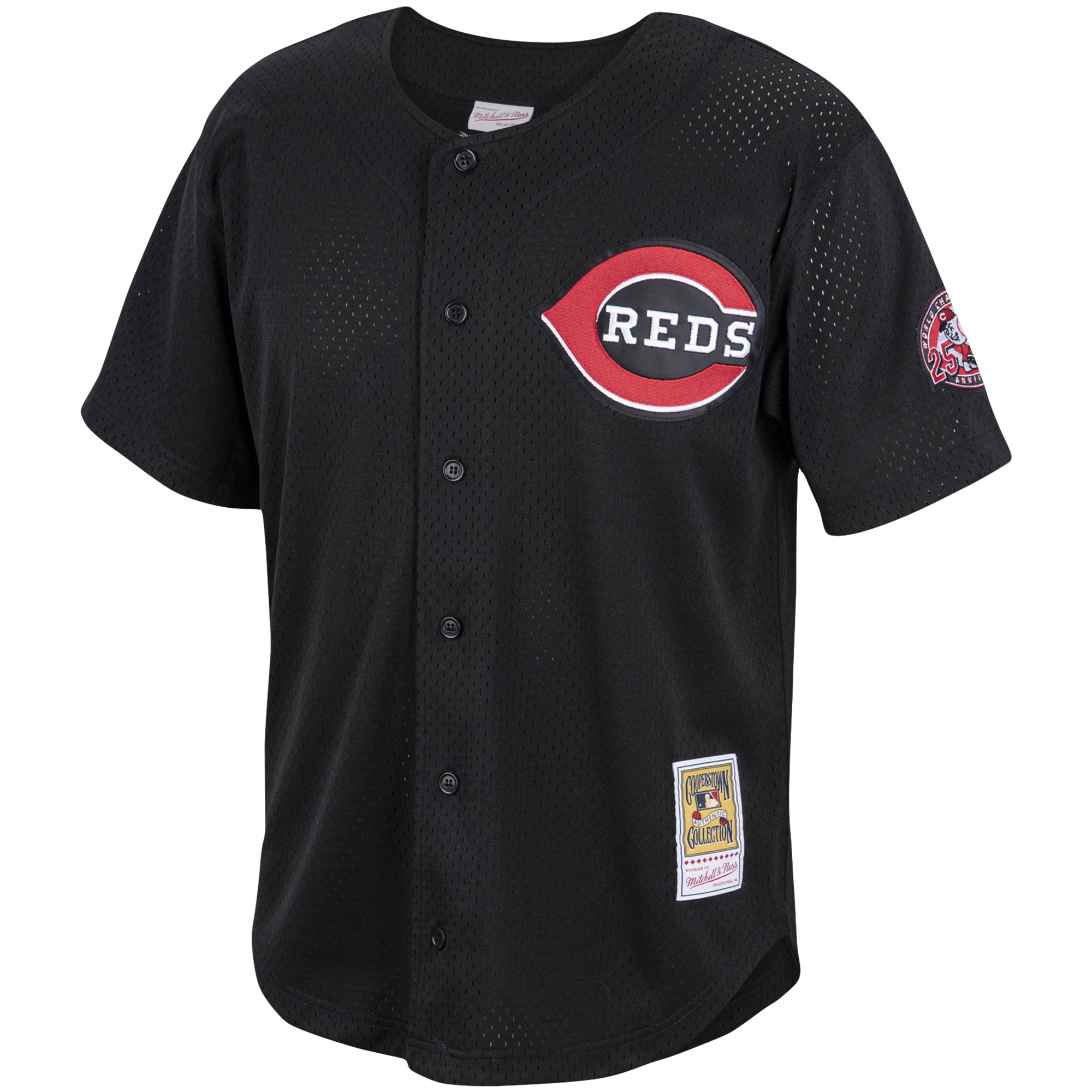 Alternative view of Men's Cincinnati Reds Ken Griffey Jr. Mitchell & Ness Black Cooperstown Collection Mesh Batting Practice Button-Up Jersey