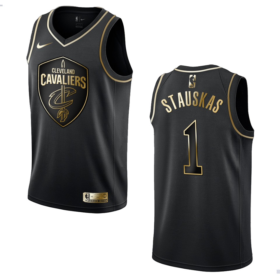 Men’s Cleveland Cavaliers #1 Nik Stauskas Golden Edition Jersey – Black
