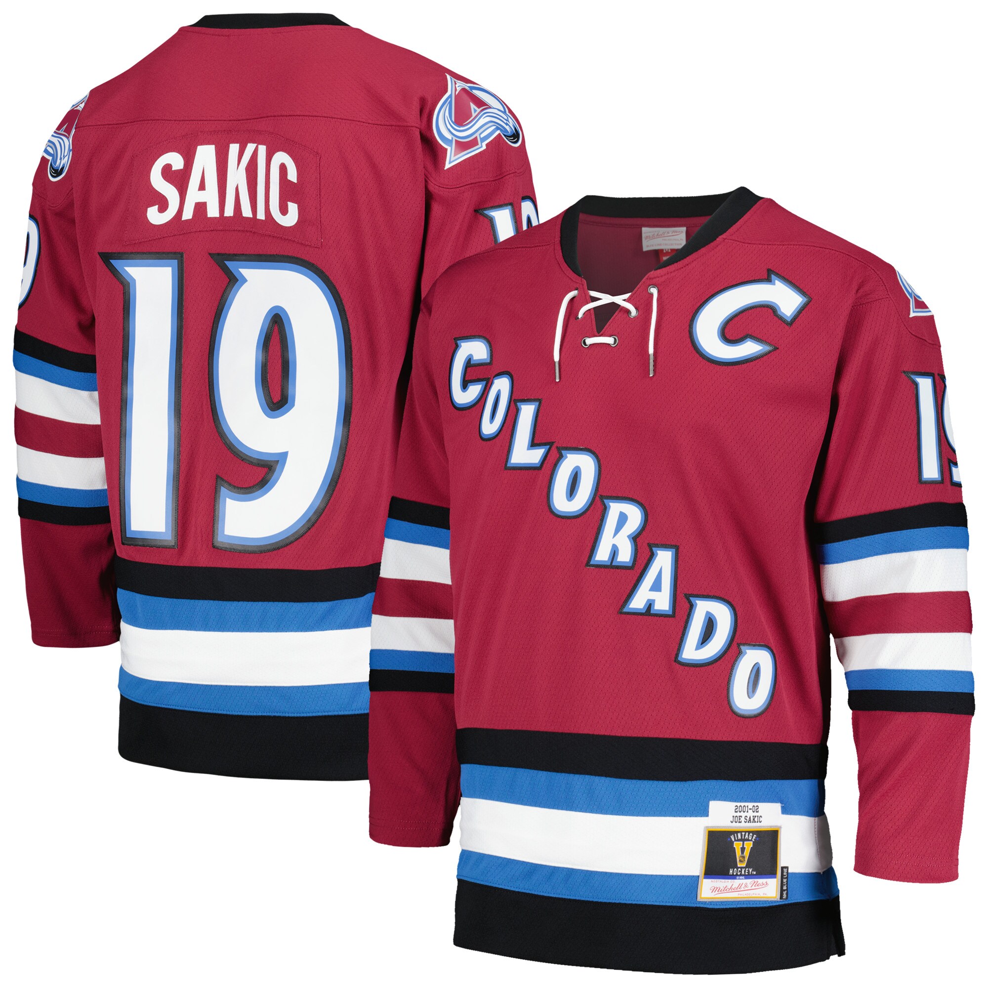 Men's Colorado Avalanche Joe Sakic Mitchell & Ness Burgundy 2001/02 Blue Line Alternate Player Jersey - JS682 