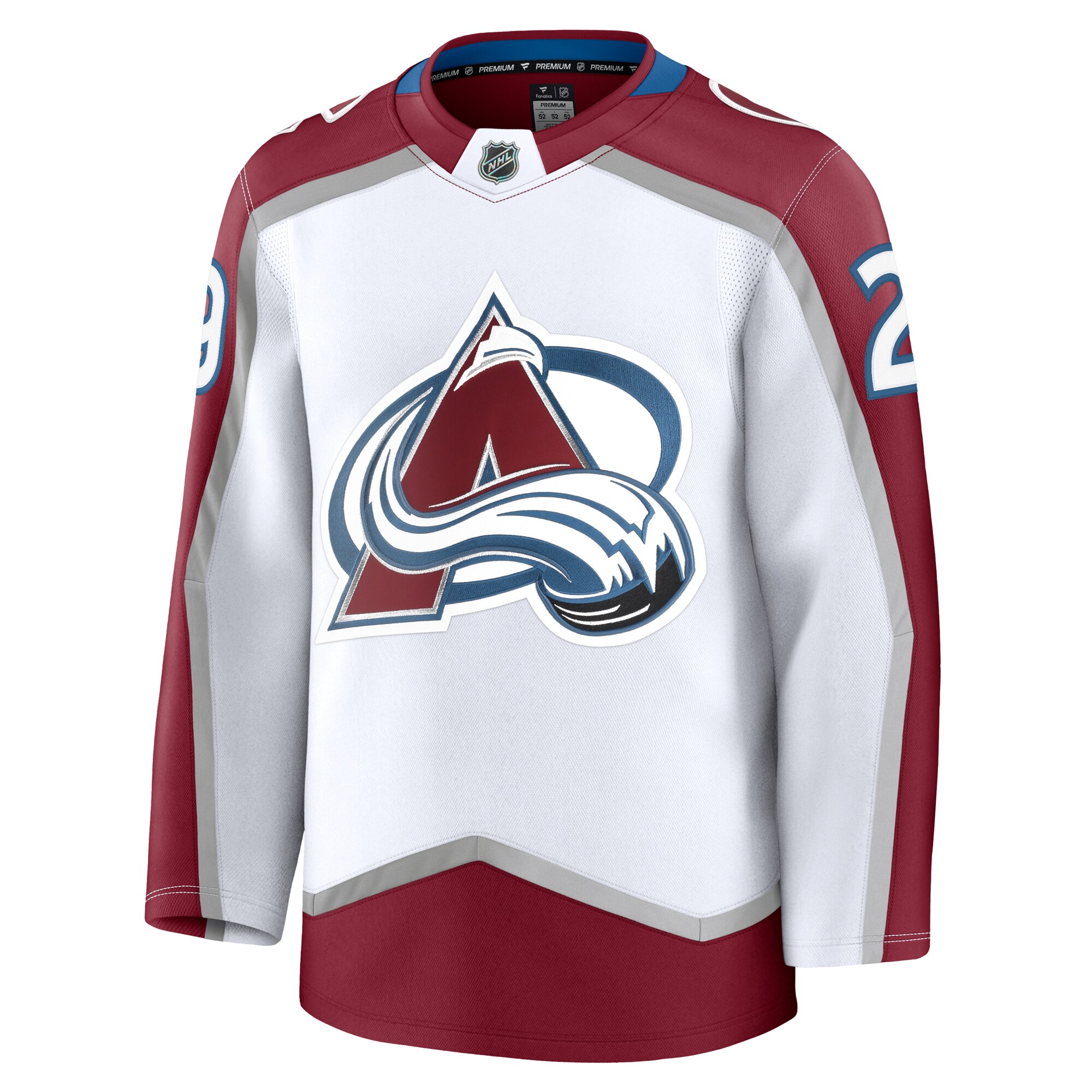Alternative view of Men's Colorado Avalanche Nathan MacKinnon White Away Premium Jersey - JS136 