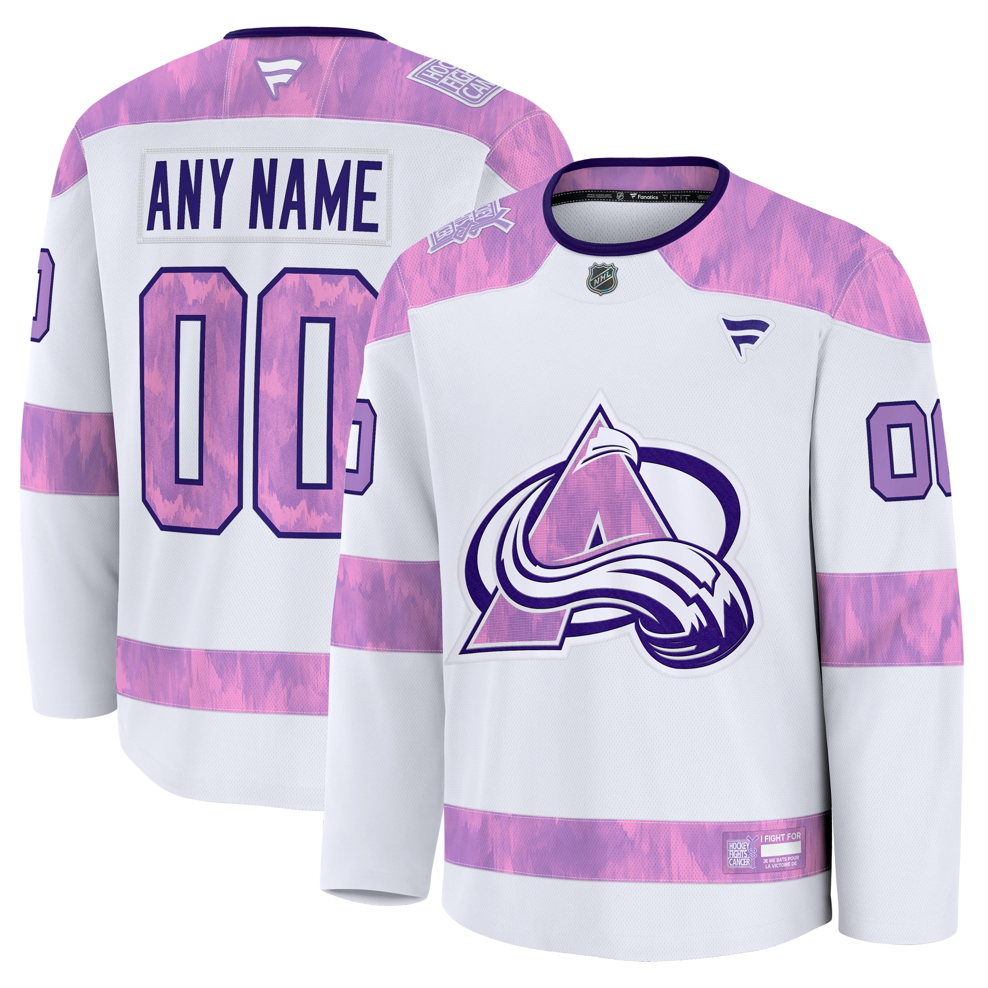 Men's Colorado Avalanche White 2024 Hockey Fights Cancer Custom Practice Jersey - JS279 