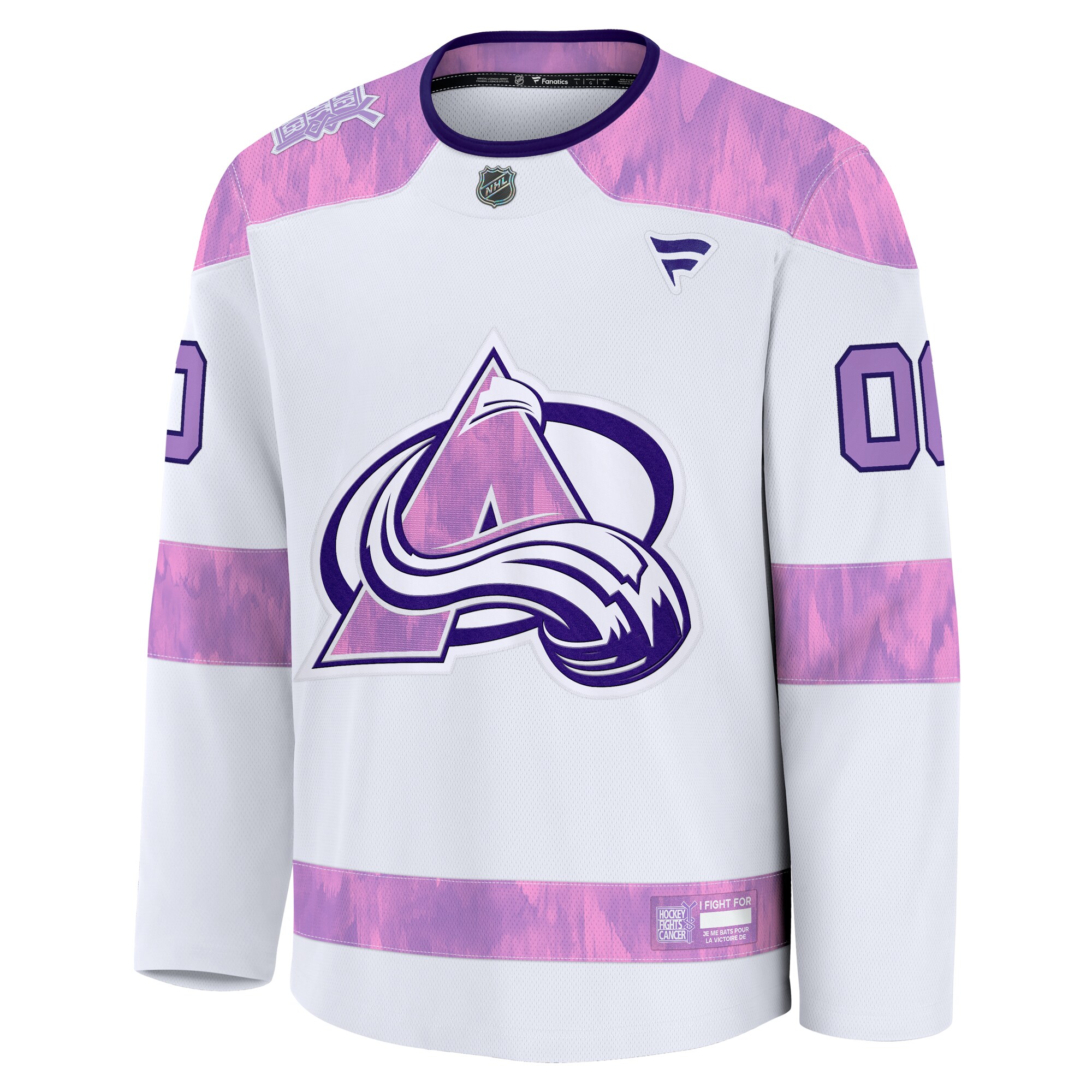 Alternative view of Men's Colorado Avalanche White 2024 Hockey Fights Cancer Custom Practice Jersey - JS694 