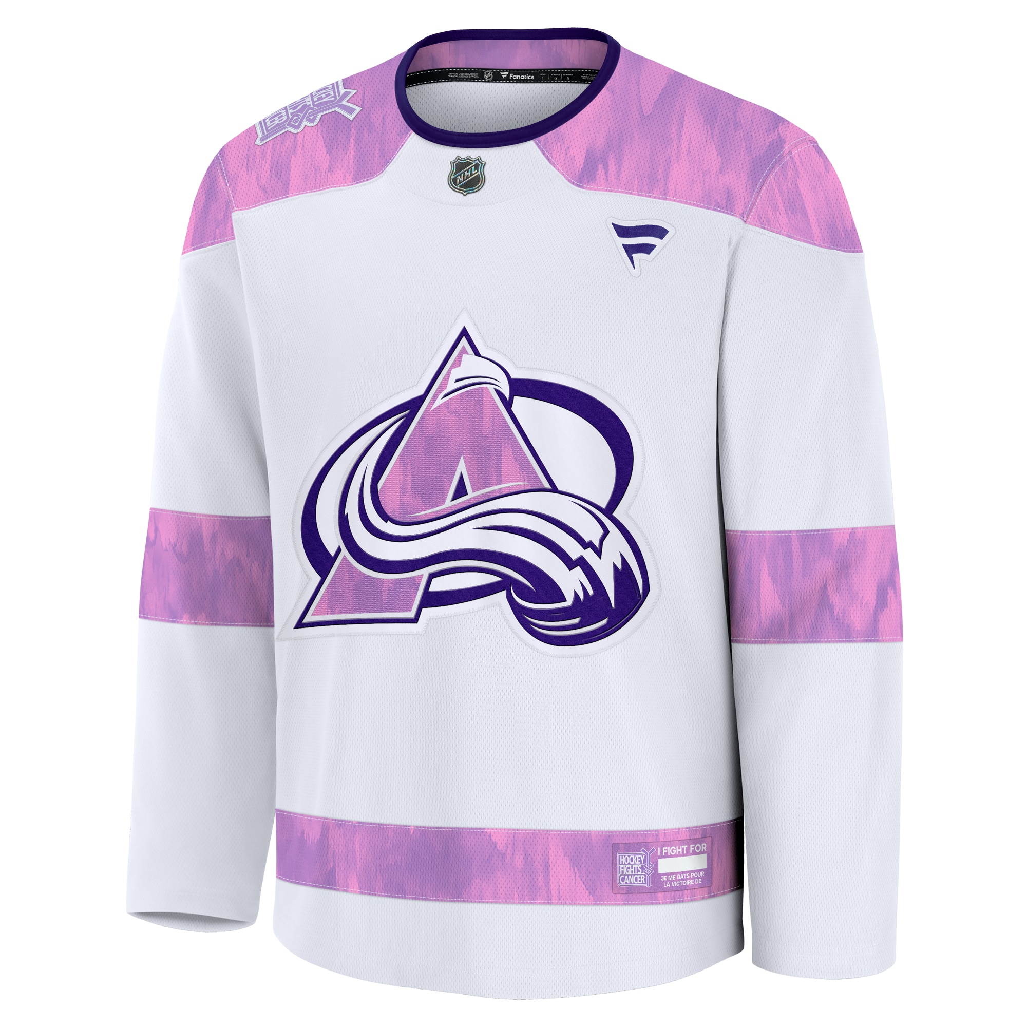 Alternative view of Men's Colorado Avalanche White 2024 Hockey Fights Cancer Practice Jersey - JS637 