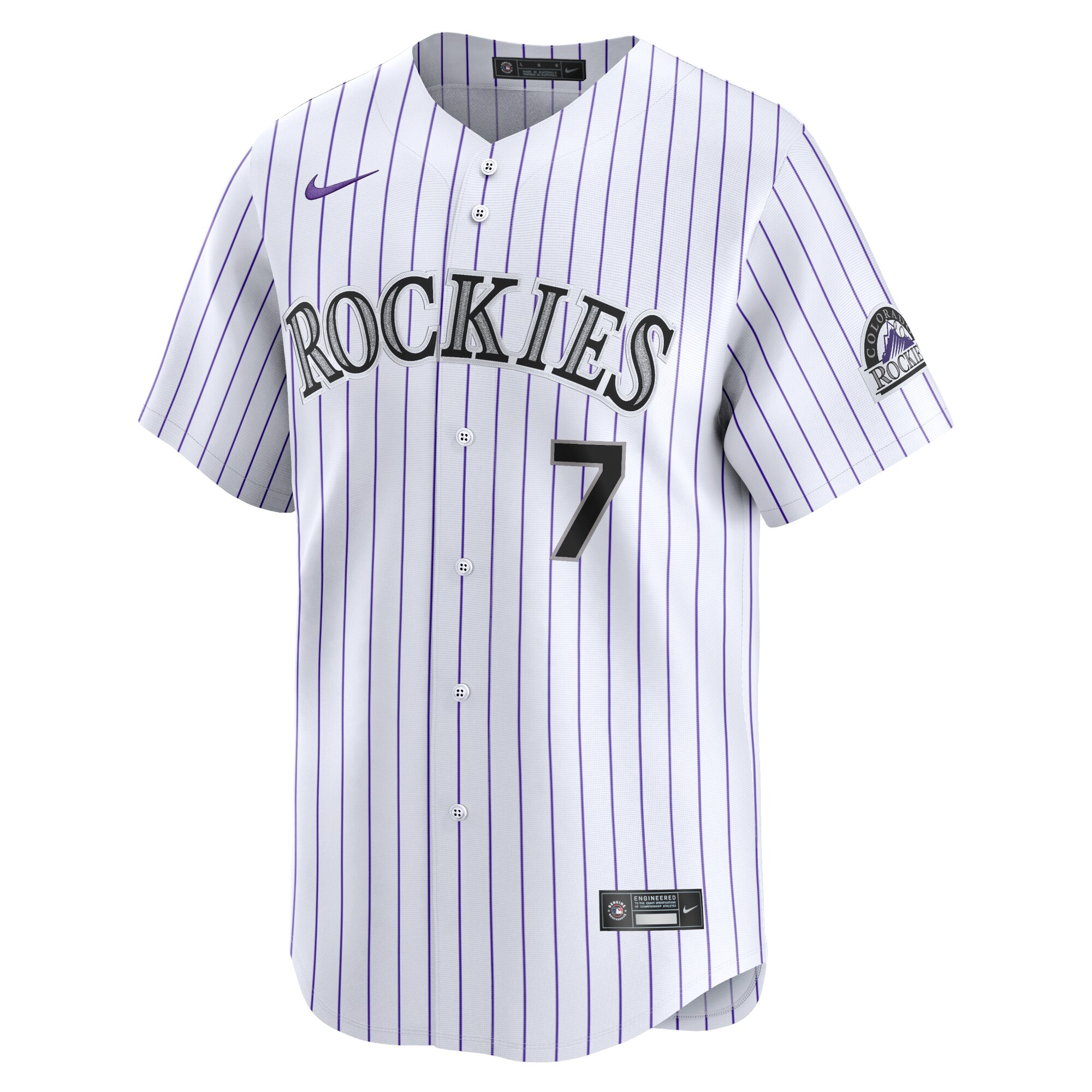 Alternative view of Men's Colorado Rockies Brendan Rodgers White Home Limited Player Jersey