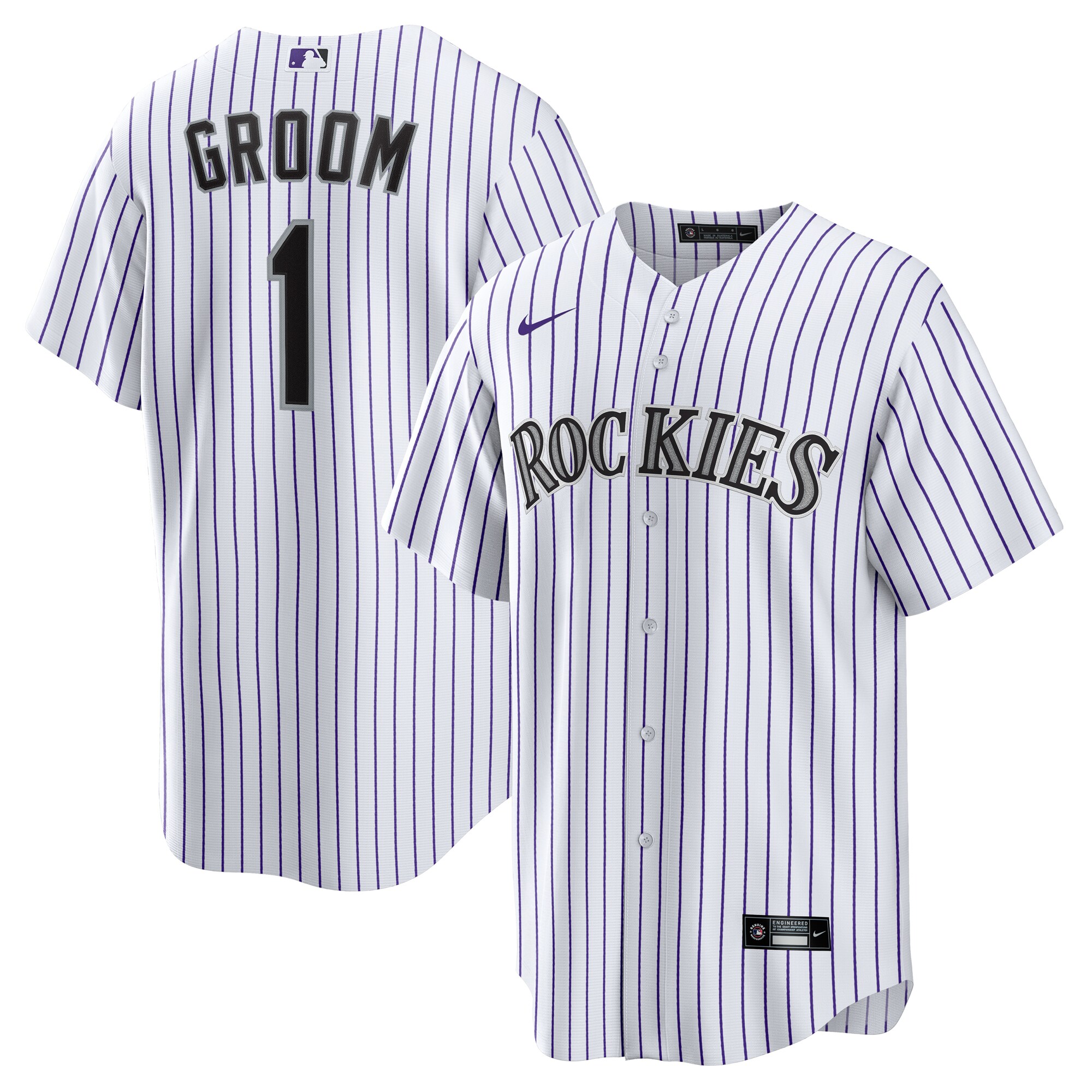 Men's Colorado Rockies White #1 Groom Home Jersey