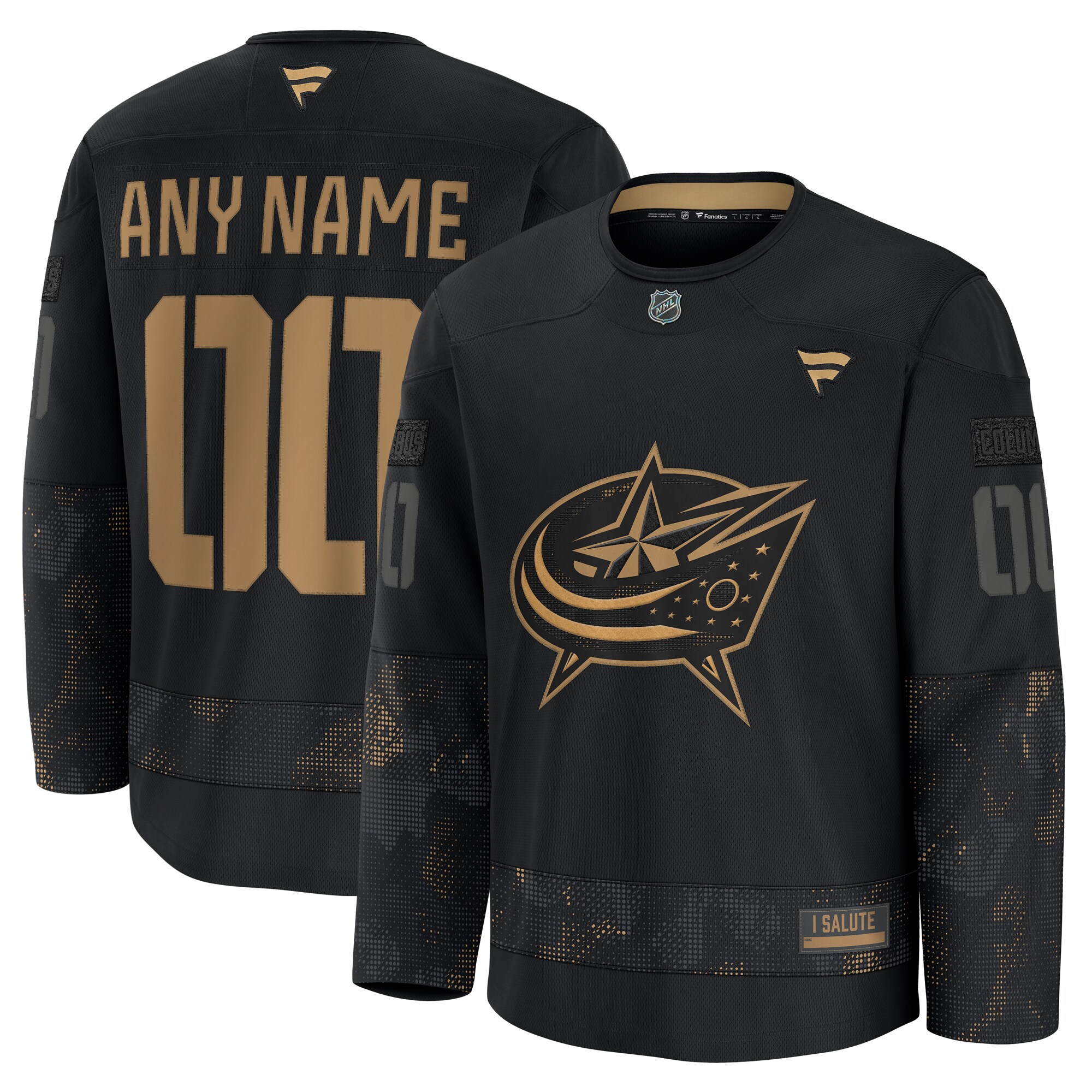 Men's Columbus Blue Jackets Black 2024 Military Appreciation Custom Practice Jersey - JS446 
