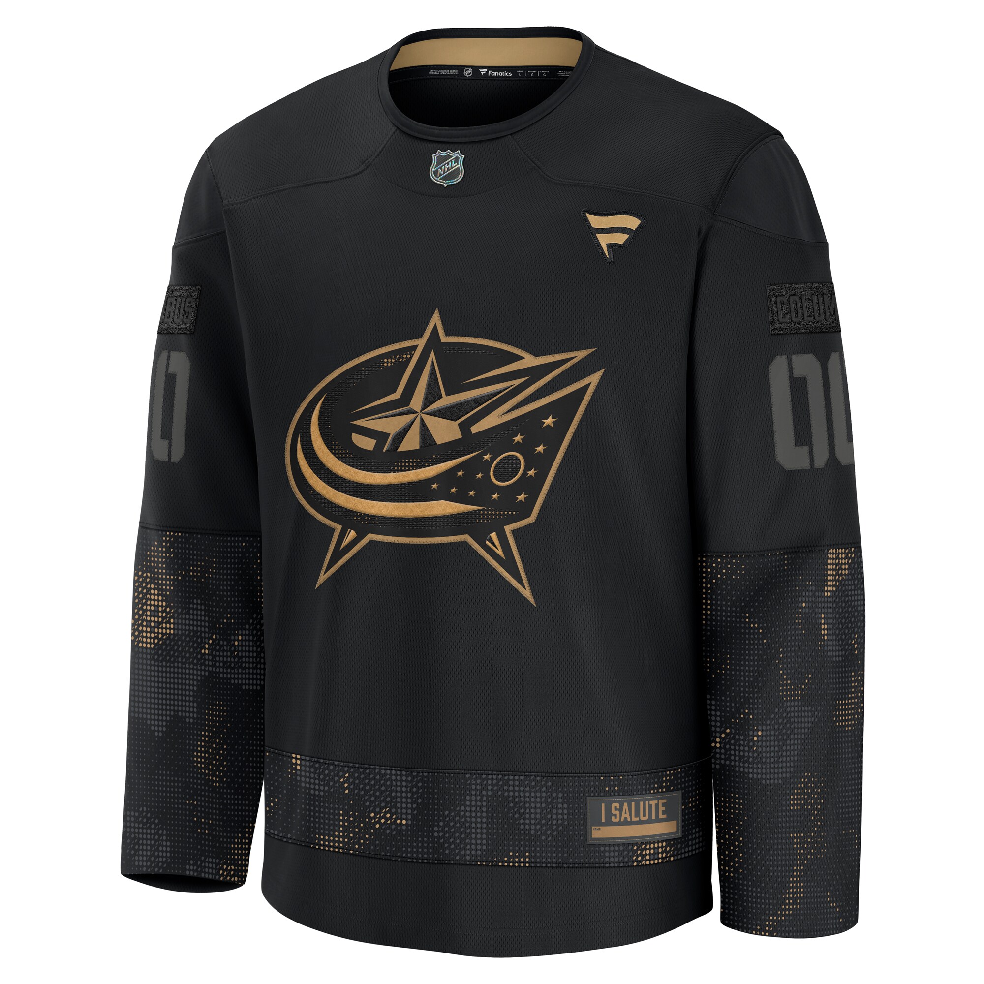 Alternative view of Men's Columbus Blue Jackets Black 2024 Military Appreciation Custom Practice Jersey - JS446 
