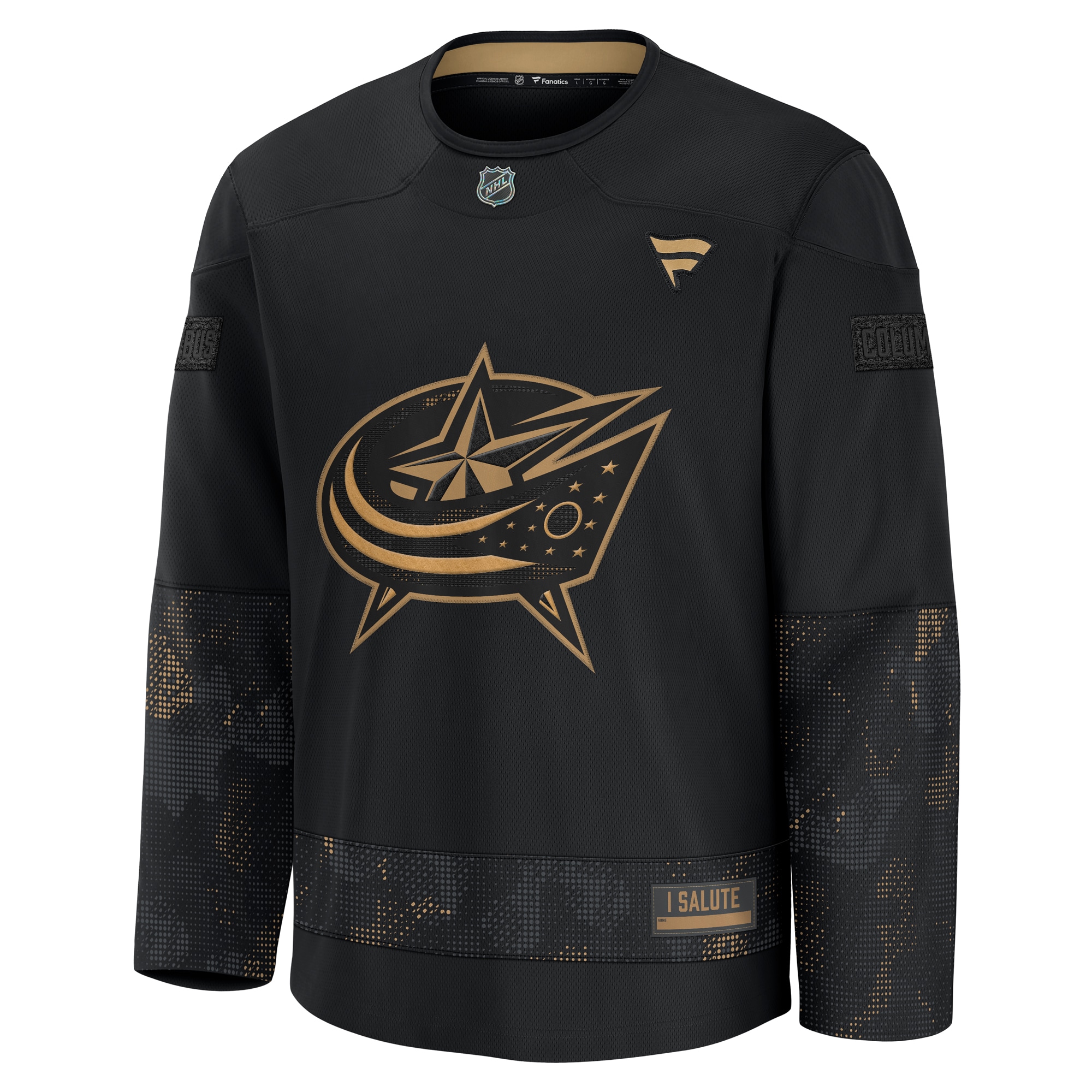 Alternative view of Men's Columbus Blue Jackets Black 2024 Military Appreciation Practice Jersey - JS671 