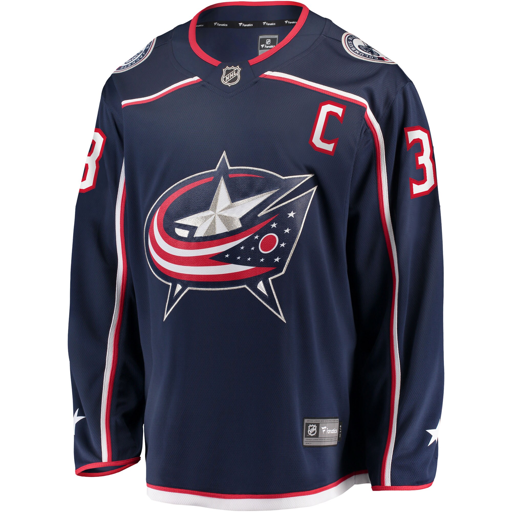 Alternative view of Men's Columbus Blue Jackets Boone Jenner Navy Home Captain Patch Breakaway Player Jersey - JS219 