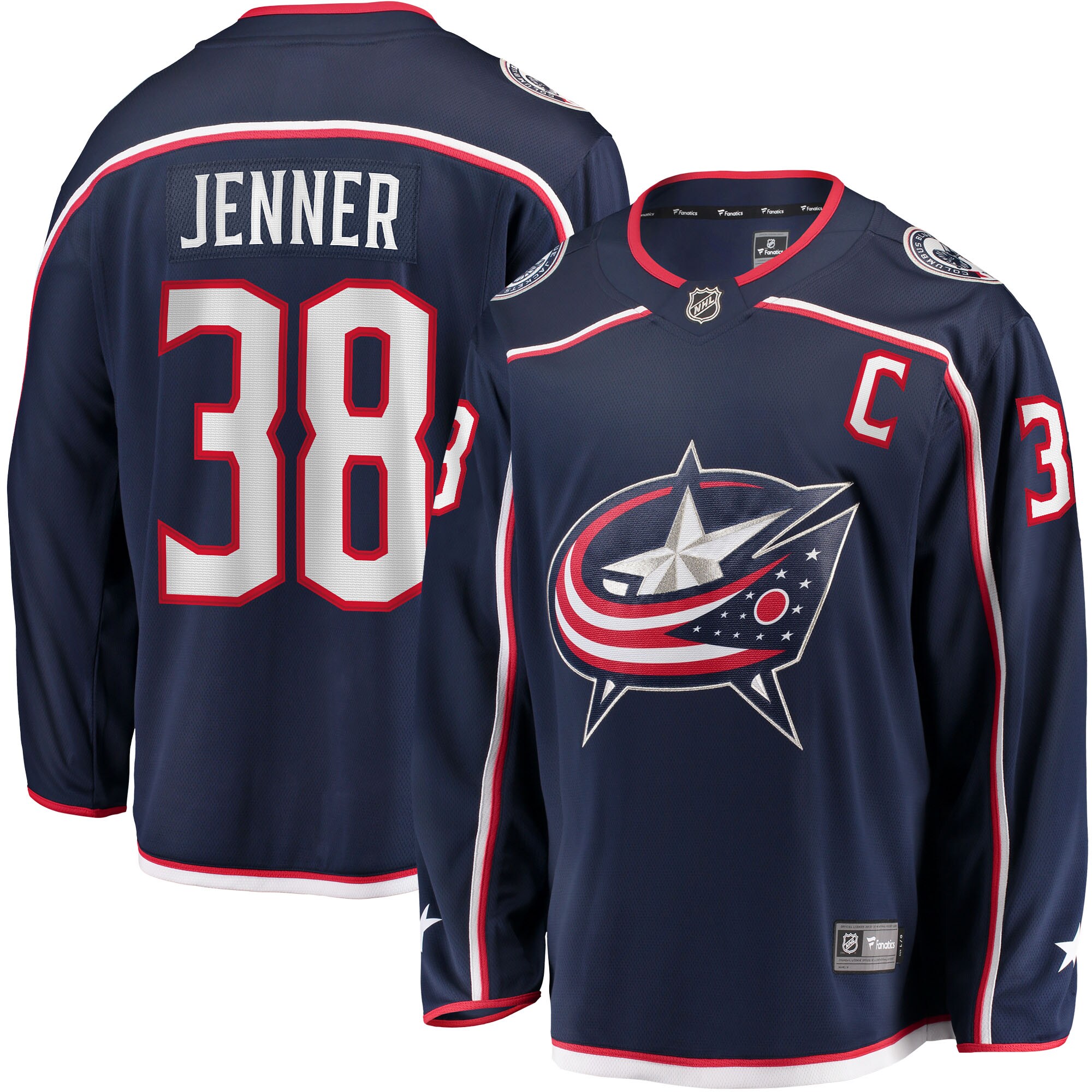 Men's Columbus Blue Jackets Boone Jenner Navy Home Captain Patch Breakaway Player Jersey - JS219 