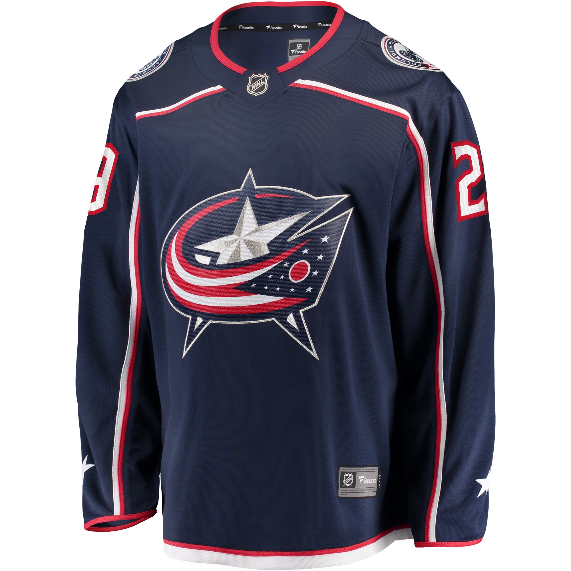 Alternative view of Men's Columbus Blue Jackets Patrik Laine Navy Home Breakaway Jersey - JS460 