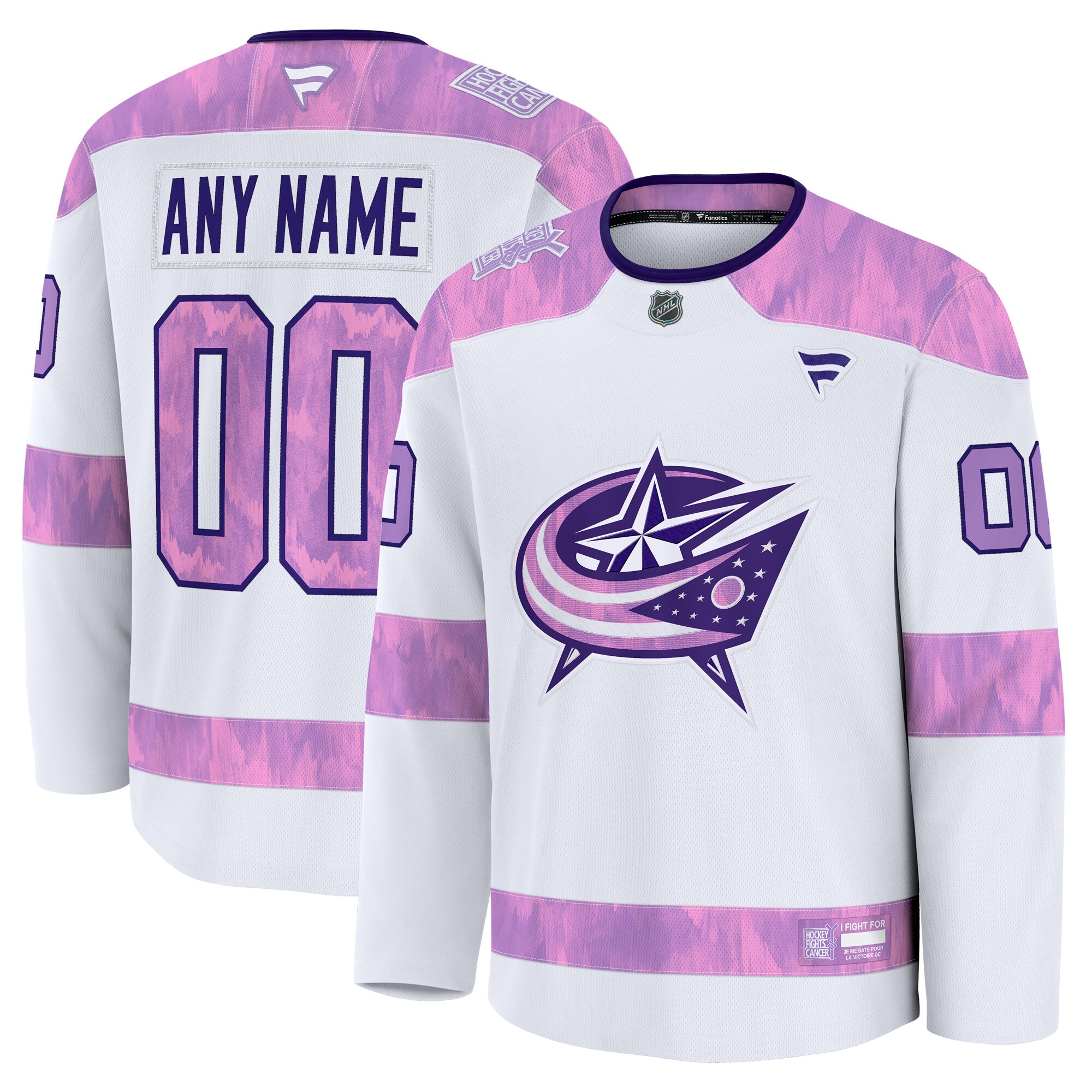 Men's Columbus Blue Jackets White 2024 Hockey Fights Cancer Custom Practice Jersey - JS178 