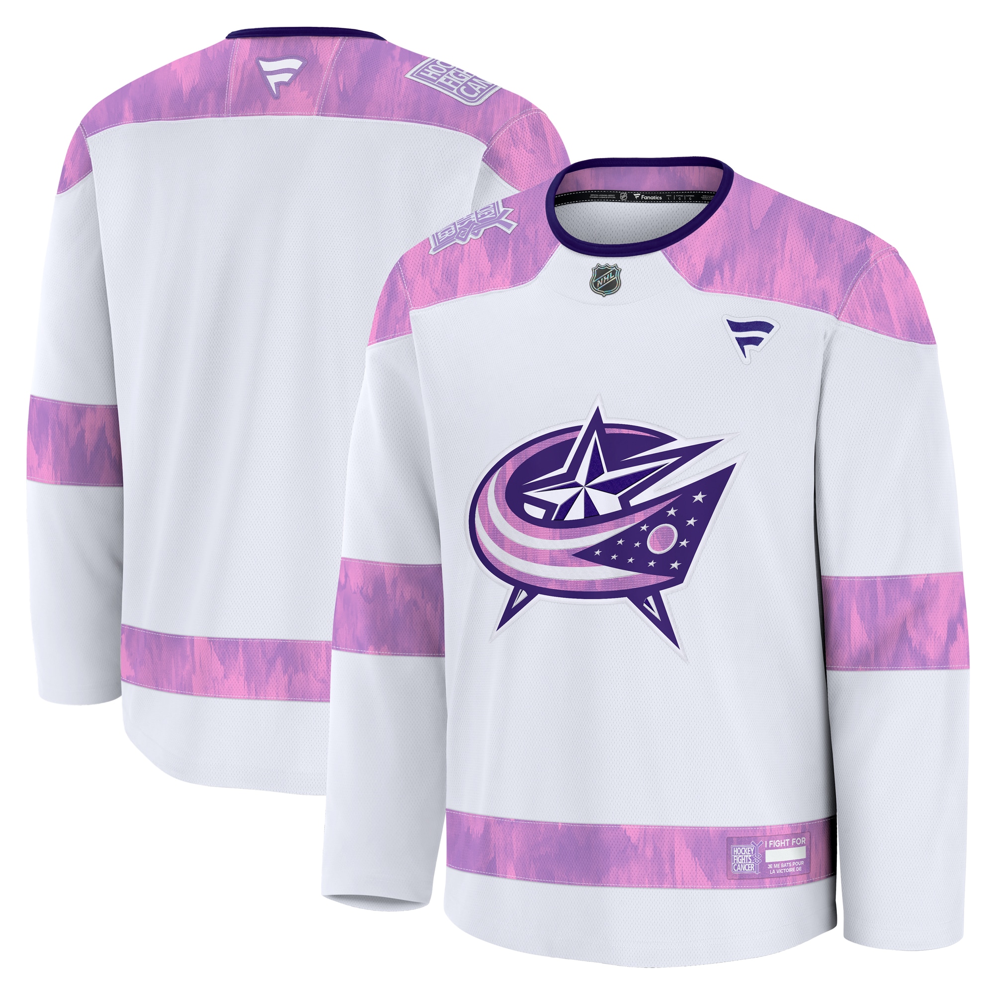 Men's Columbus Blue Jackets White 2024 Hockey Fights Cancer Practice Jersey - JS830 