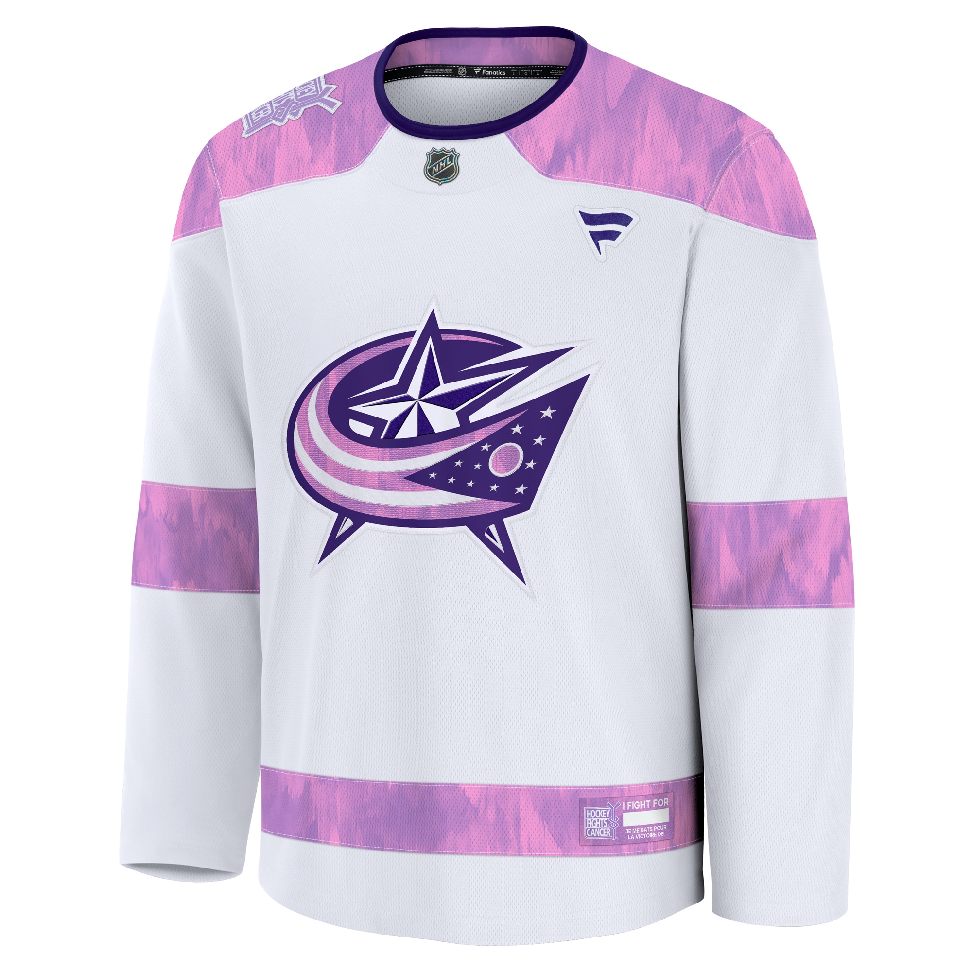 Alternative view of Men's Columbus Blue Jackets White 2024 Hockey Fights Cancer Practice Jersey - JS830 