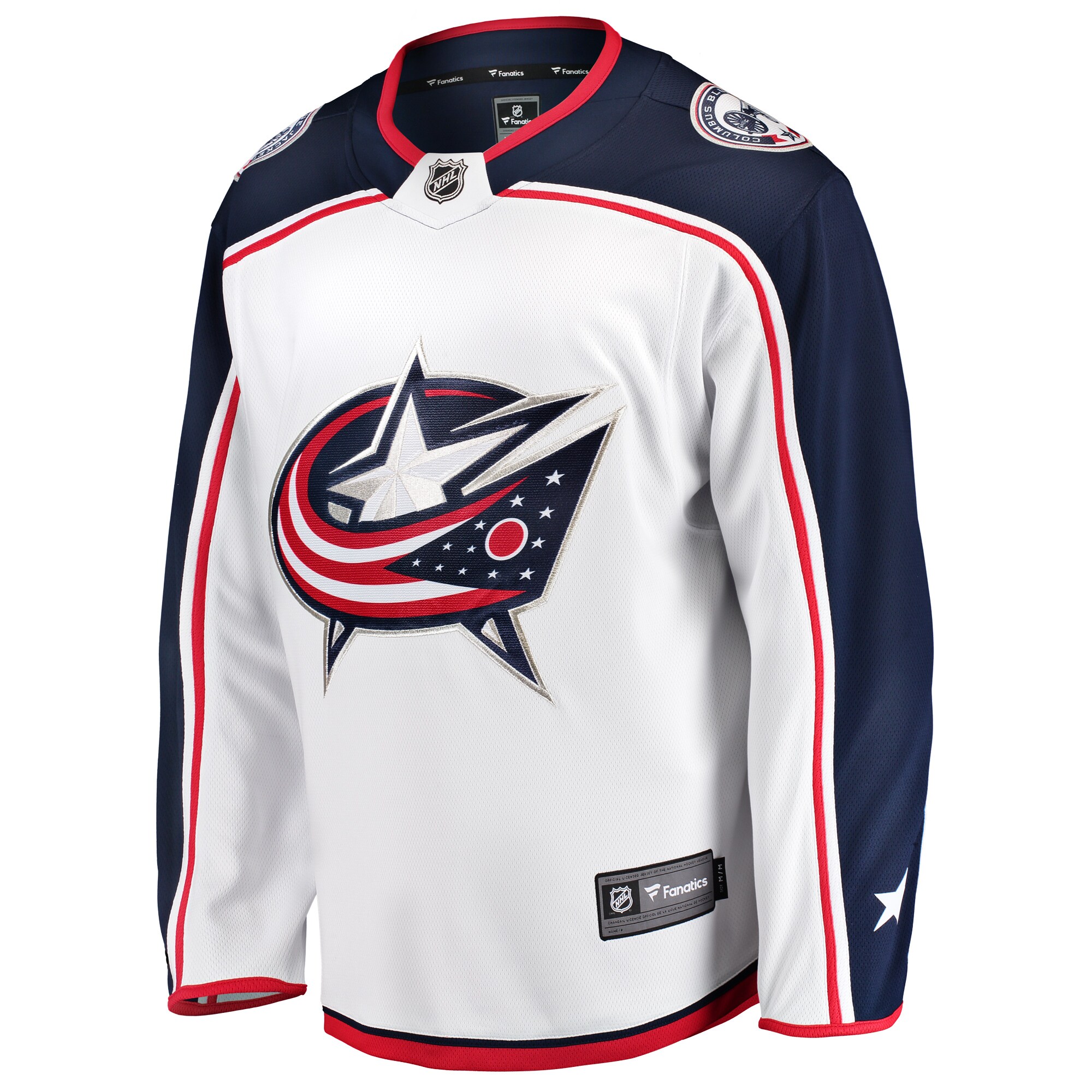 Alternative view of Men's Columbus Blue Jackets White Breakaway Away Jersey - JS481 