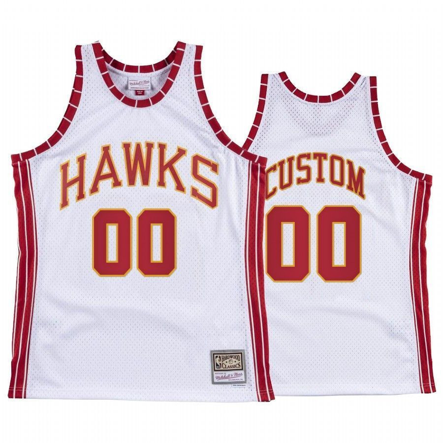 Men's Custom 00 Atlanta Hawks Hardwood Classics Jersey White - JS646 