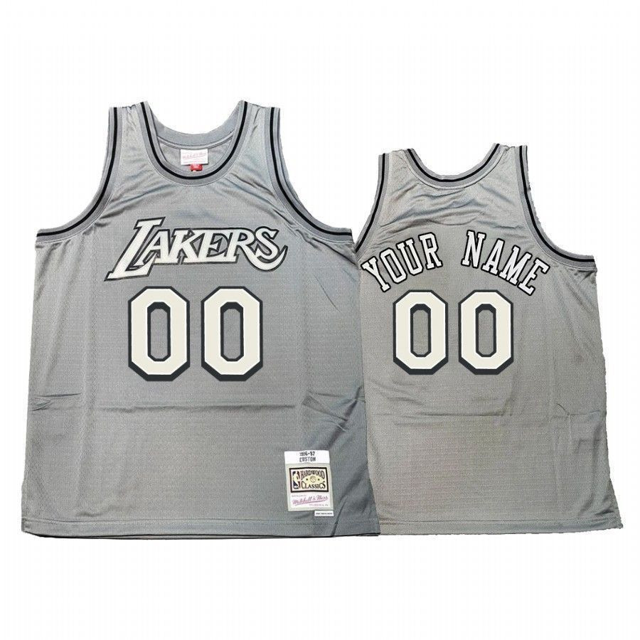 Men's Custom 00 Los Angeles Lakers Hardwood Classics Jersey Gray - JS477 