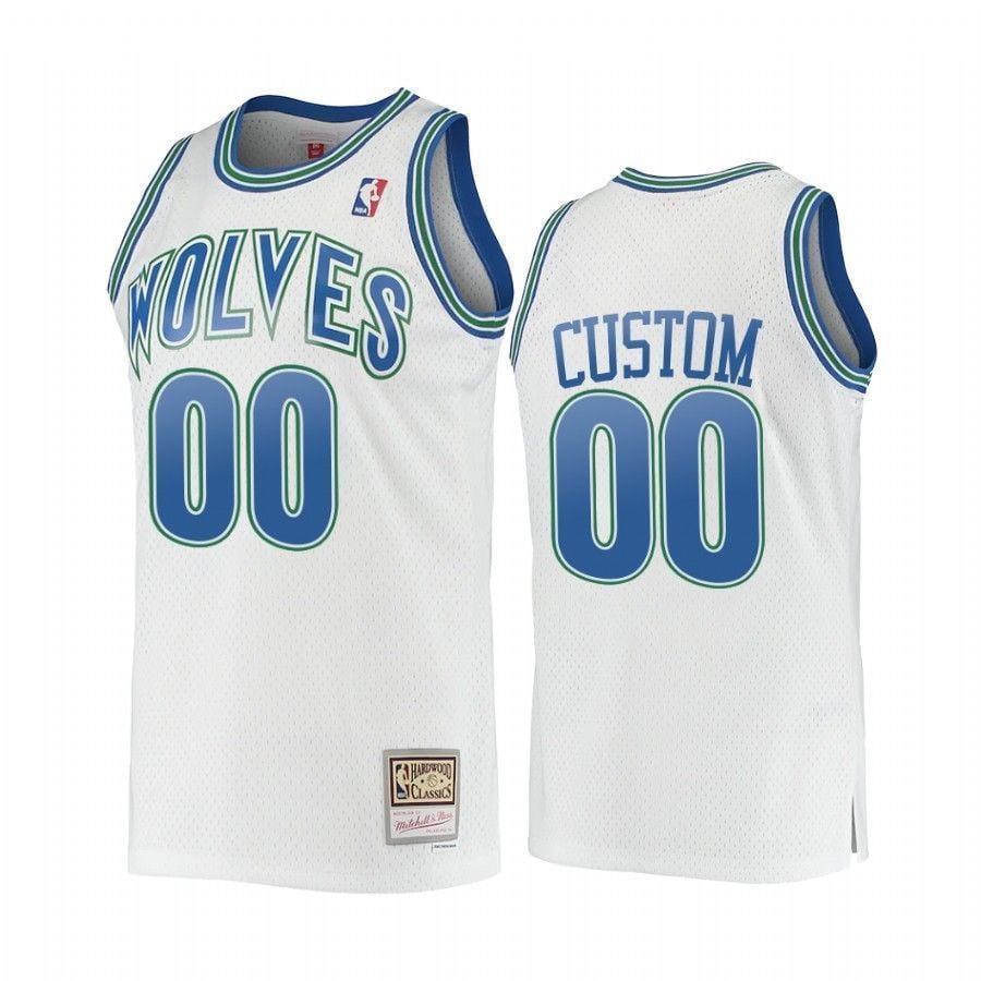 Men's Custom 00 Minnesota Timberwolves Hardwood Classics Jersey White - JS386 