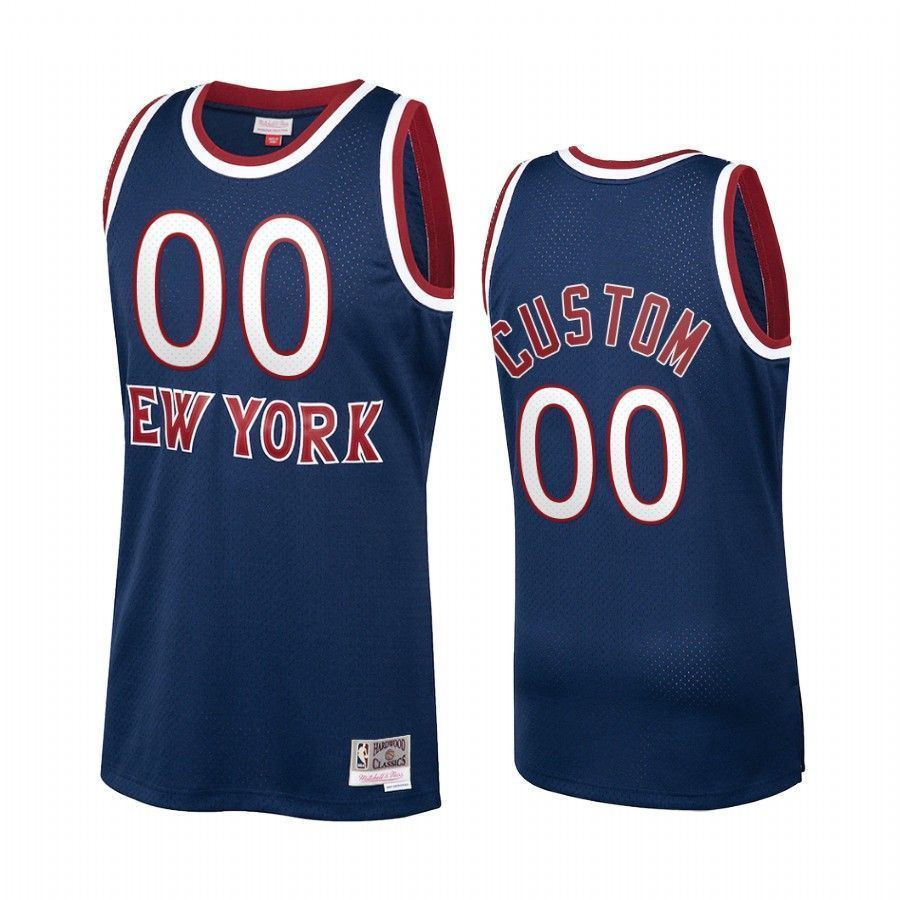 Men's Custom 00 New York Knicks Navy Hardwood Classics Jersey - JS774 