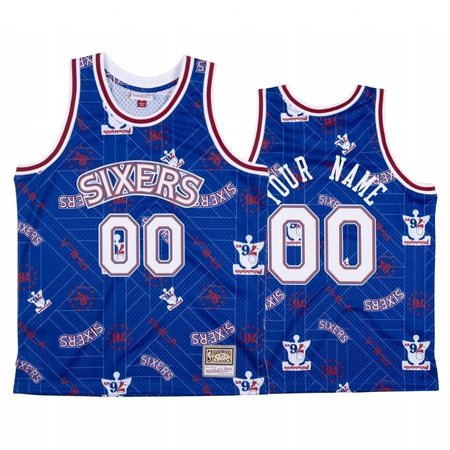 Men's Custom 00 Philadelphia 76ers Blue Tear Up Pack Jersey - JS319 