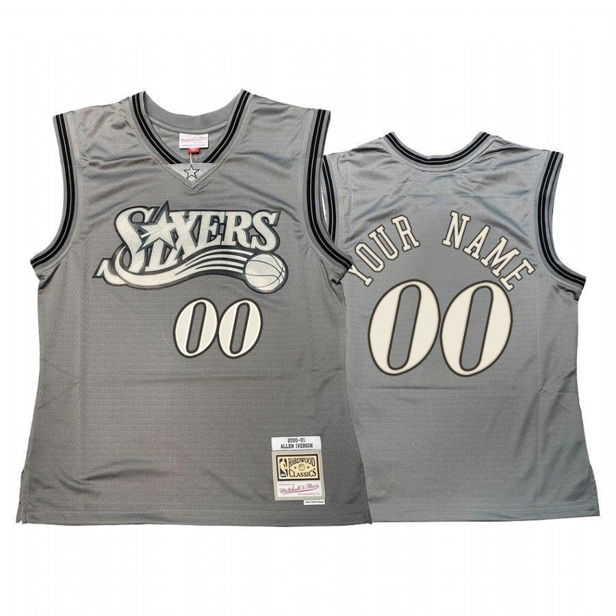 Men's Custom 00 Philadelphia 76ers Hardwood Classics Jersey Gray - JS208 