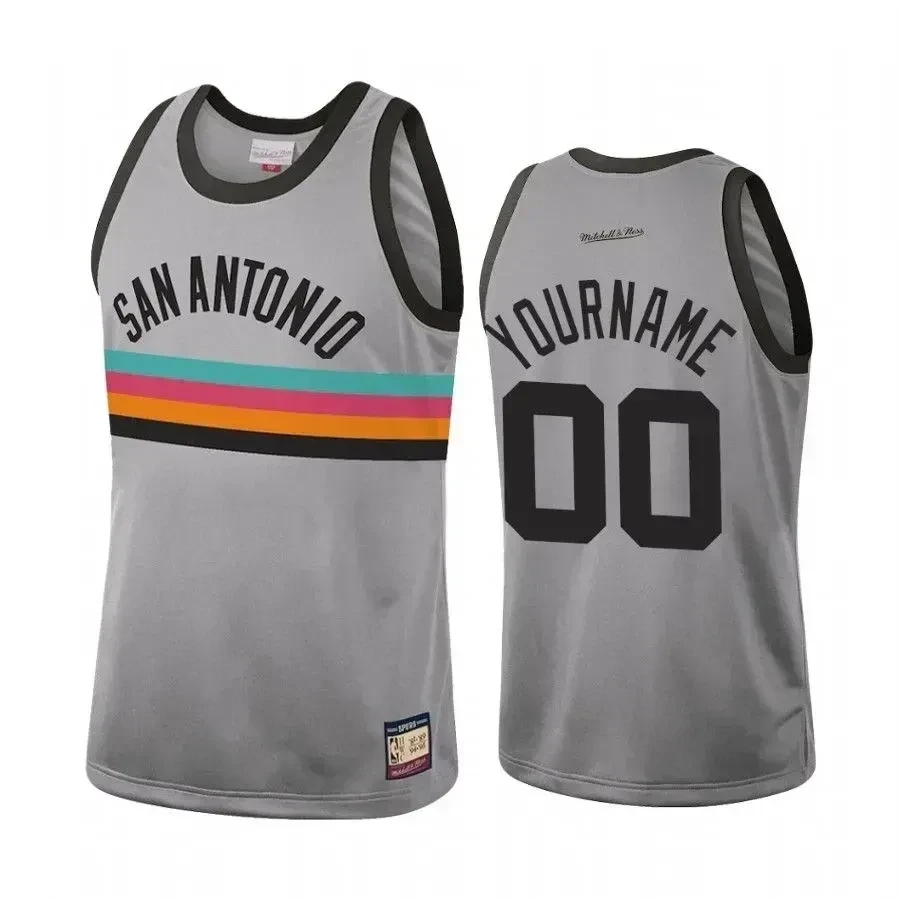 Men's Custom 00 San Antonio Spurs Silver Hardwood Classics Jersey - JS810 