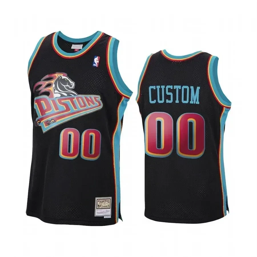 Men's Custom Detroit Pistons Black Jersey Reload Hardwood Classics - JS188 