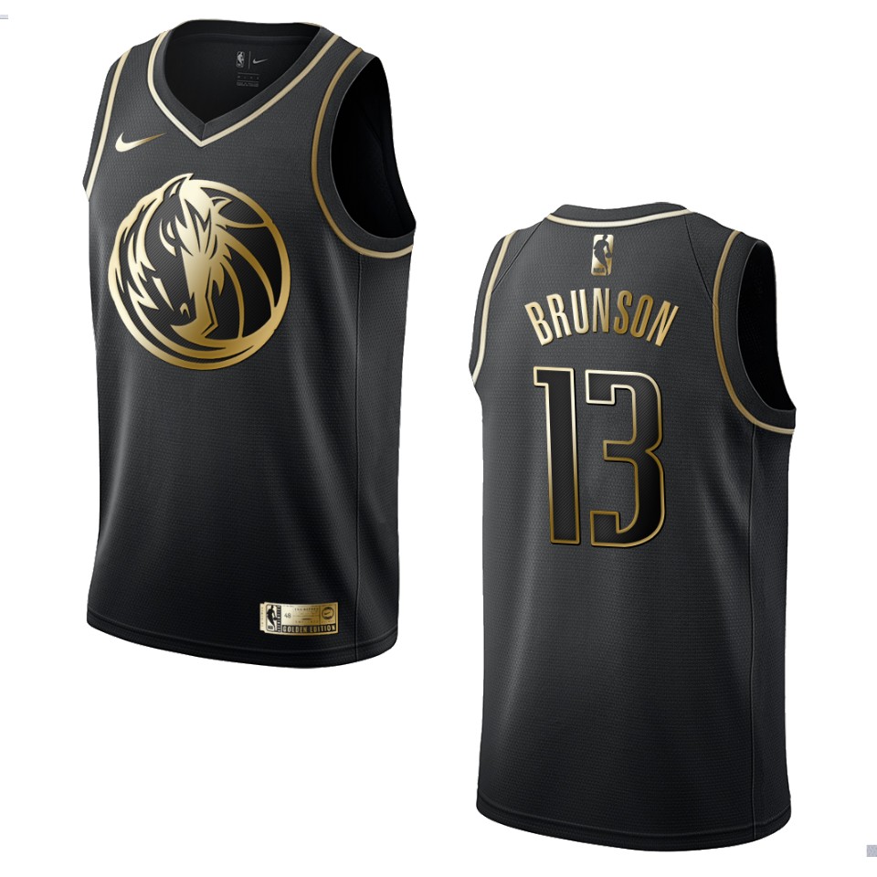 Men’s Dallas Mavericks #13 Jalen Brunson Golden Edition Jersey – Black