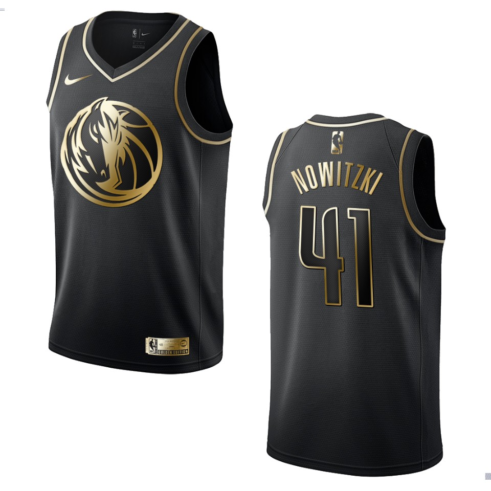 Men’s Dallas Mavericks #41 Dirk Nowitzki Golden Edition Jersey – Black