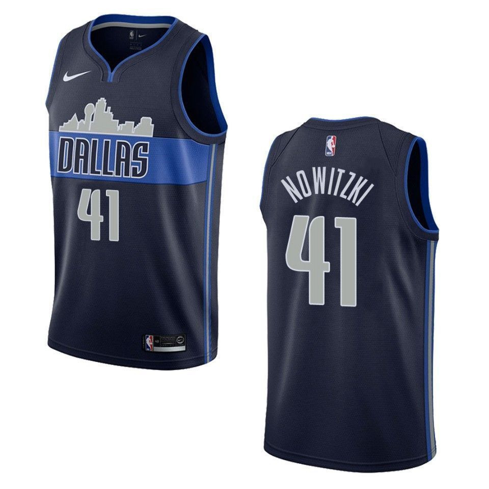 Men's Dallas Mavericks 41 Dirk Nowitzki Statement Swingman Jersey - Navy - JS747 
