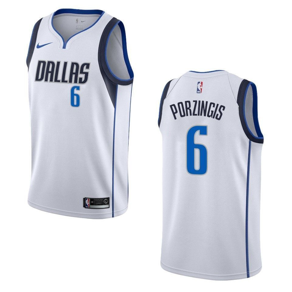 Men's Dallas Mavericks 6 Kristaps Porzingis Association Swingman Jersey - White - JS669 