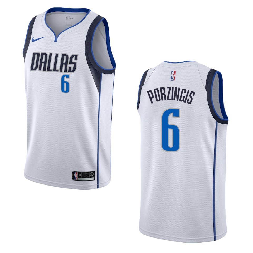 Men's Dallas Mavericks #6 Kristaps Porzingis Association Swingman Jersey - White